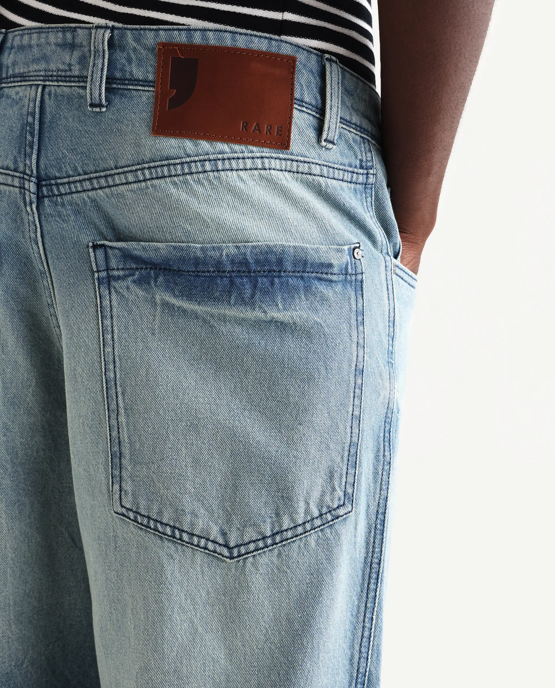 Rare Rabbit Men's Bo Blue Cotton Plain Baggy Fit Jeans - Image 7