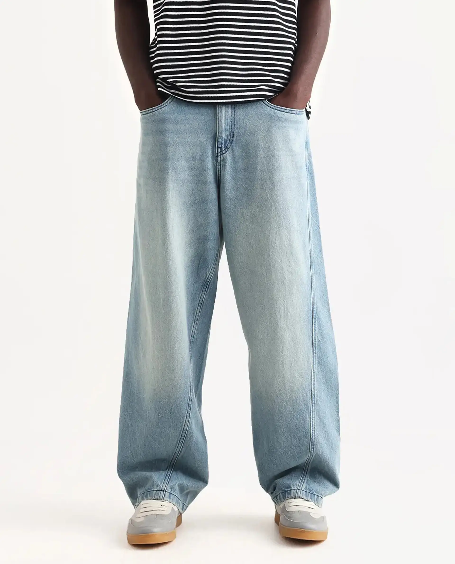 Rare Rabbit Men's Bo Blue Cotton Plain Baggy Fit Jeans - Image 9
