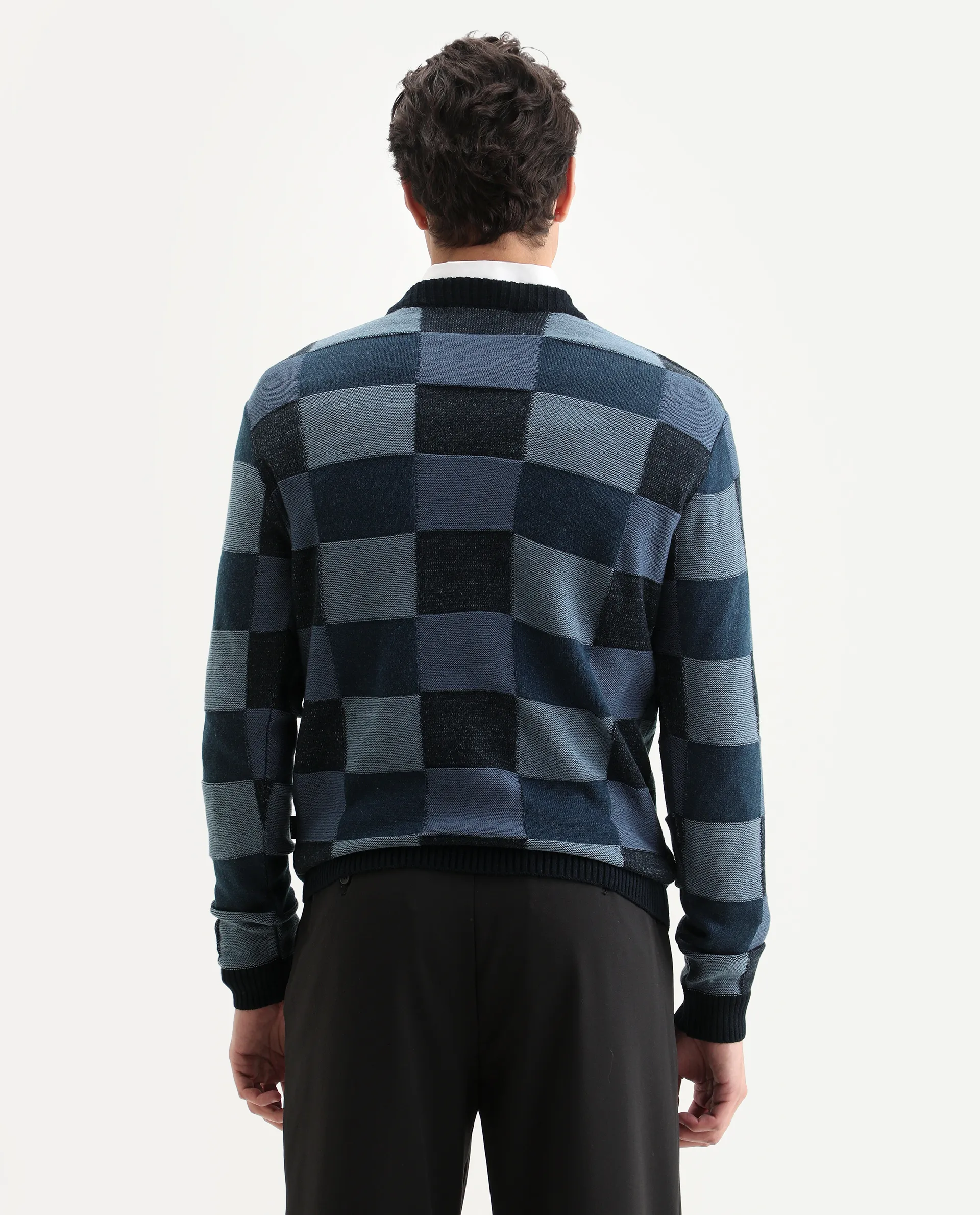 Rare Rabbit Men's Boaz Blue Acrylic Jacquard Regular Fit Full Sleeve Crew Neck Sweater - Image 7