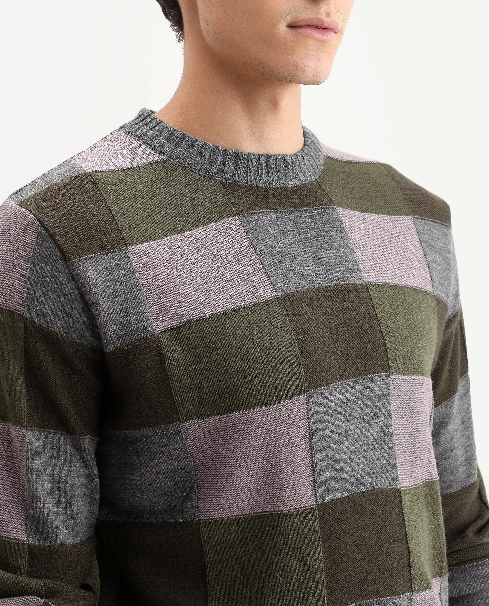 Rare Rabbit Men's Boaz Olive Acrylic Jacquard Regular Fit Full Sleeve Crew Neck Sweater - Image 5
