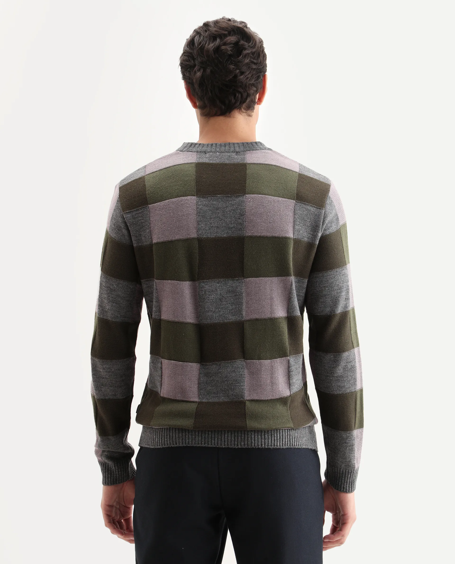 Rare Rabbit Men's Boaz Olive Acrylic Jacquard Regular Fit Full Sleeve Crew Neck Sweater - Image 8