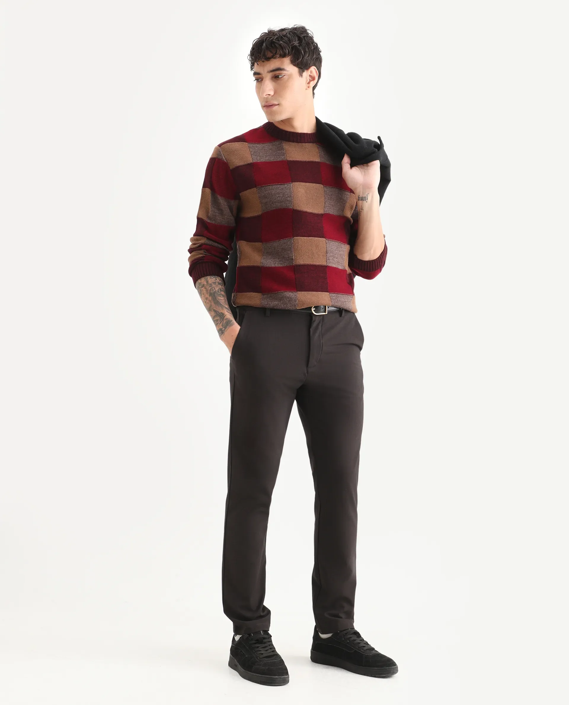 Rare Rabbit Men's Boaz Red Acrylic Jacquard Regular Fit Full Sleeve Crew Neck Sweater - Image 2