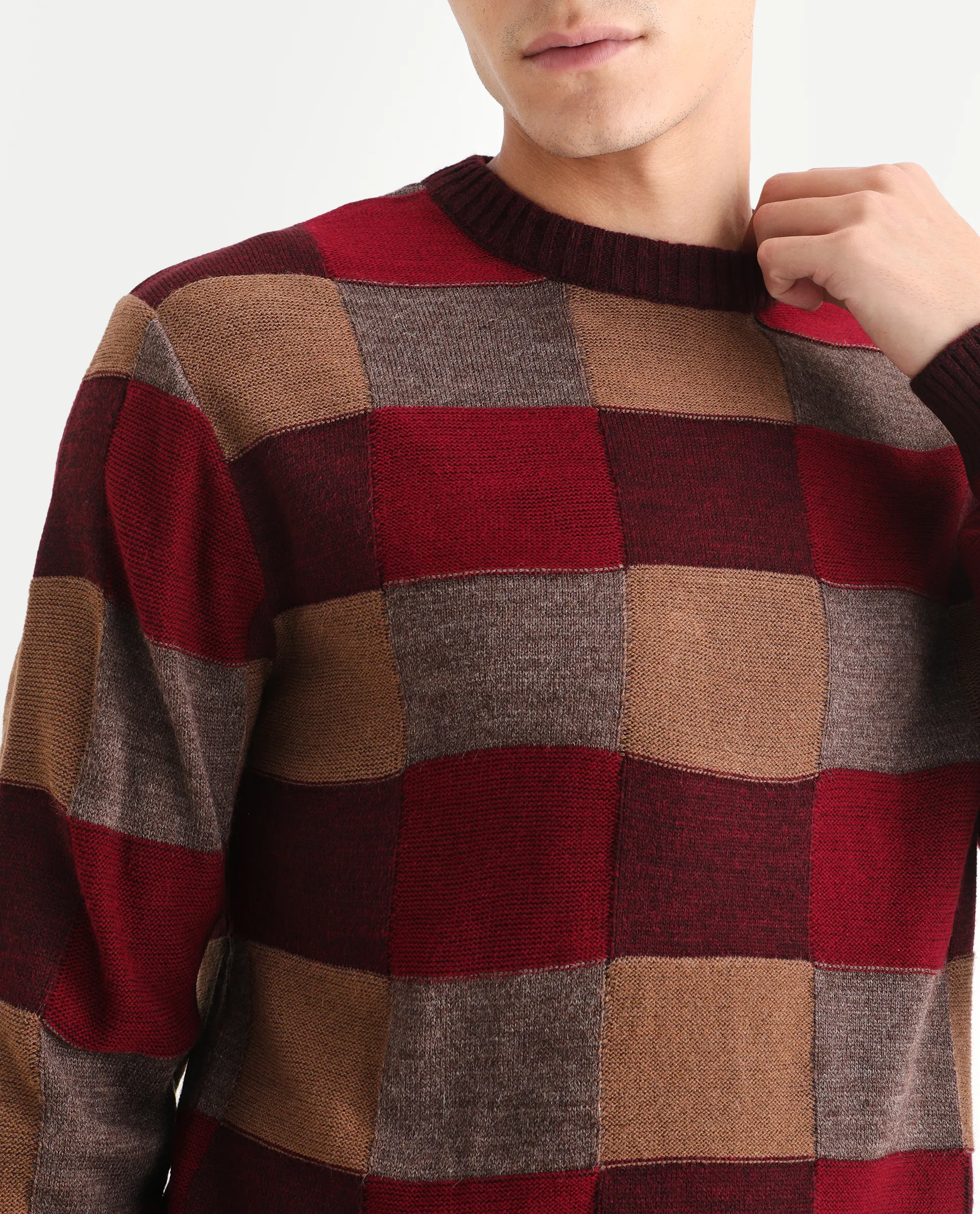 Rare Rabbit Men's Boaz Red Acrylic Jacquard Regular Fit Full Sleeve Crew Neck Sweater - Image 3