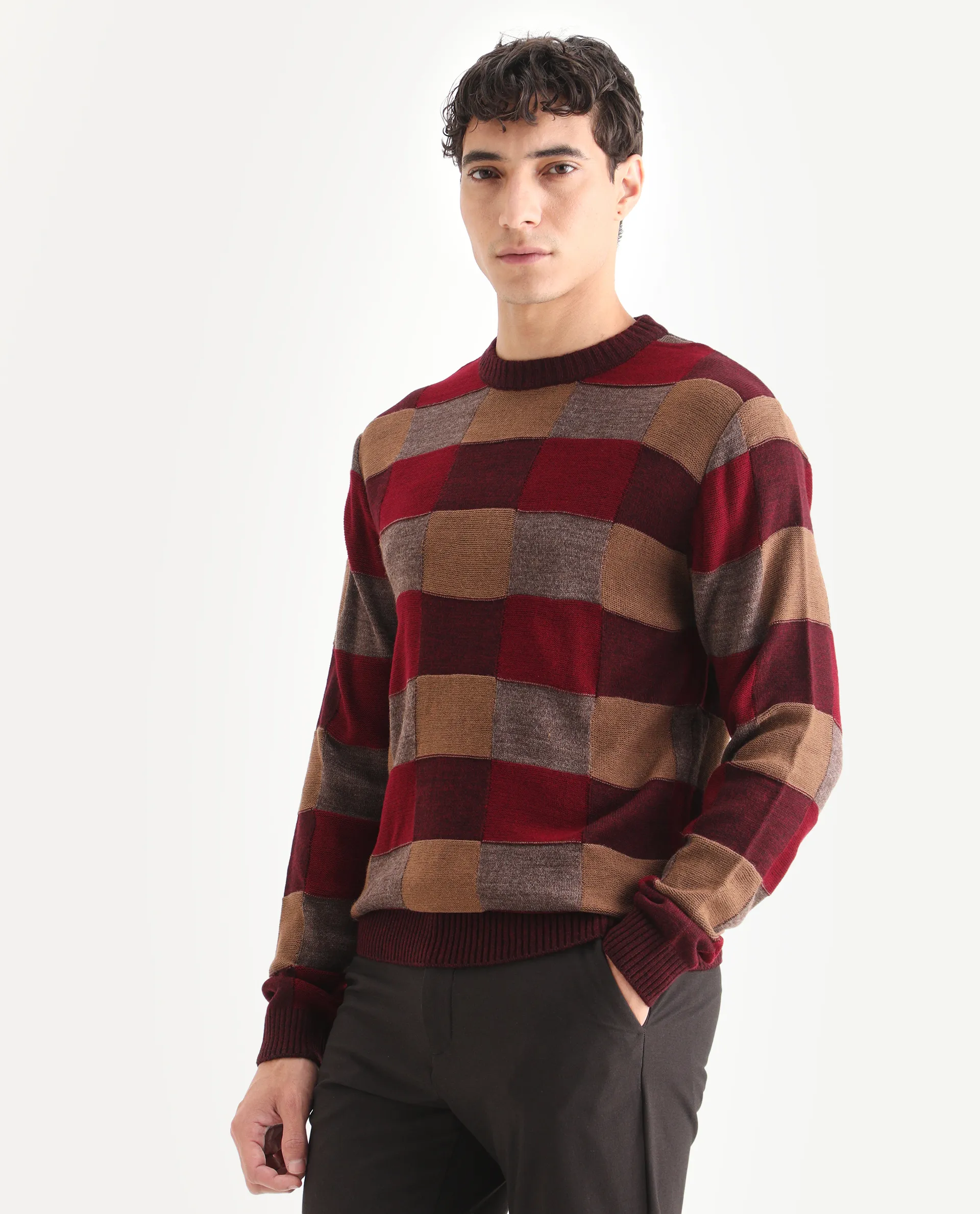Rare Rabbit Men's Boaz Red Acrylic Jacquard Regular Fit Full Sleeve Crew Neck Sweater - Image 4
