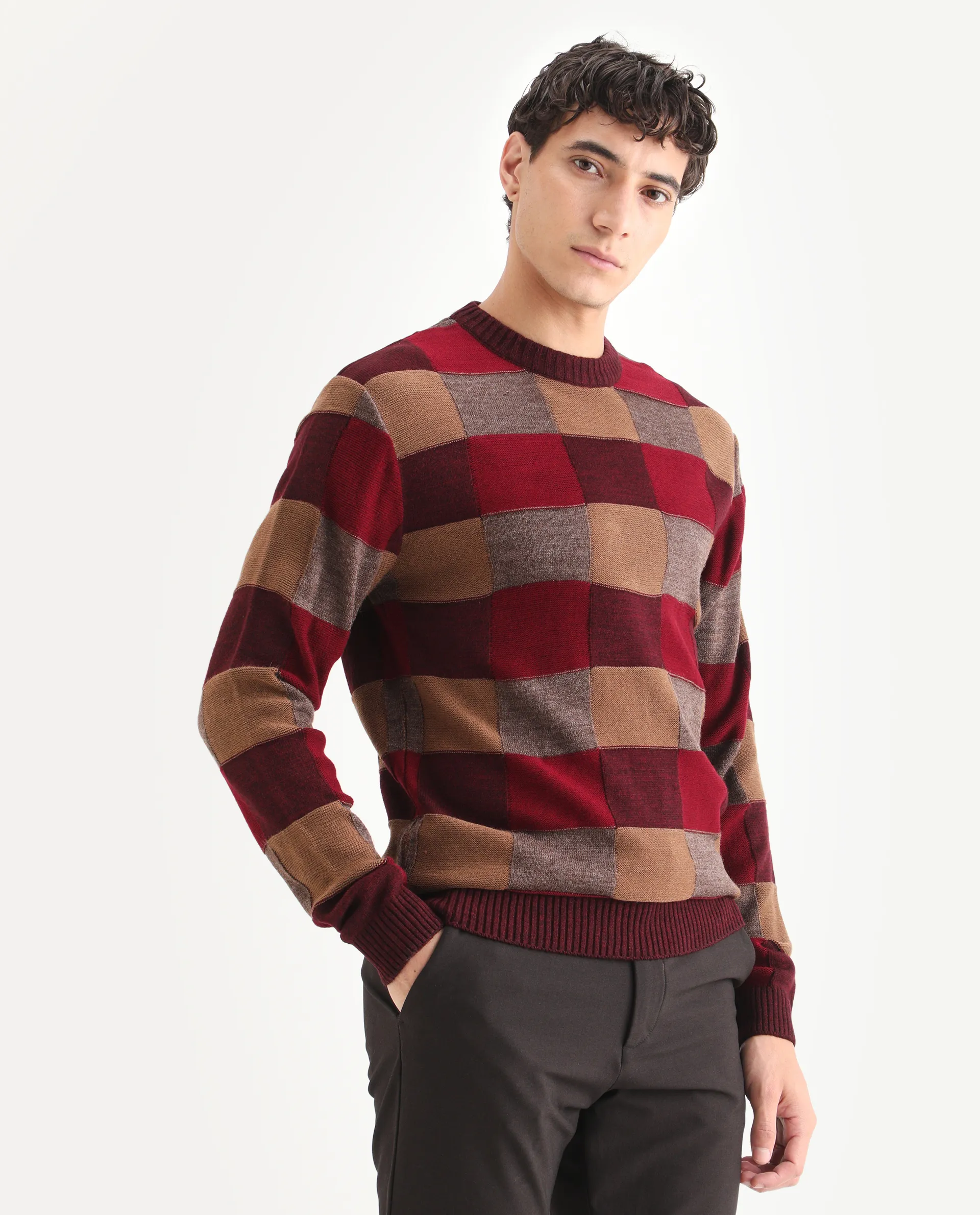 Rare Rabbit Men's Boaz Red Acrylic Jacquard Regular Fit Full Sleeve Crew Neck Sweater - Image 5