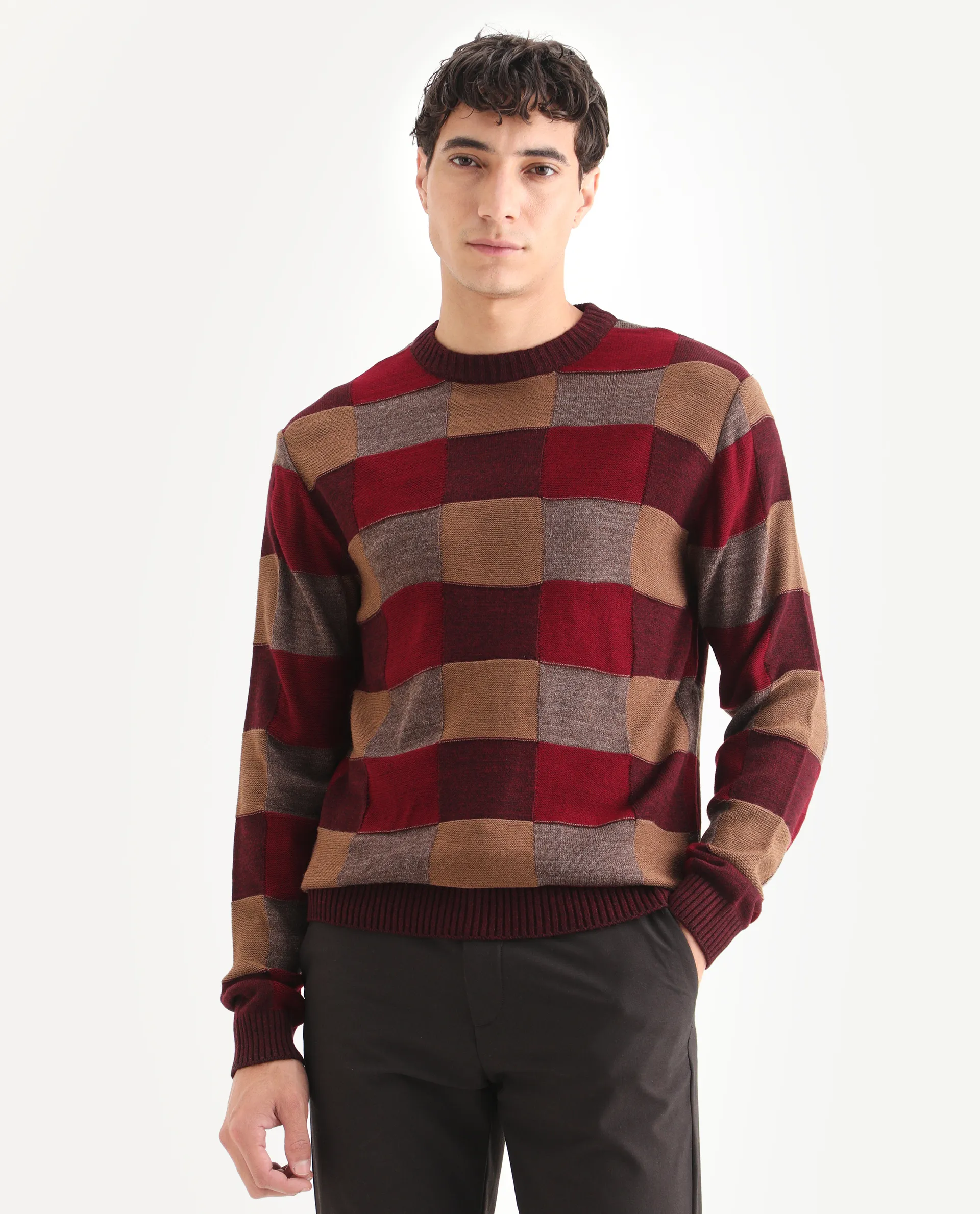 Rare Rabbit Men's Boaz Red Acrylic Jacquard Regular Fit Full Sleeve Crew Neck Sweater - Image 7