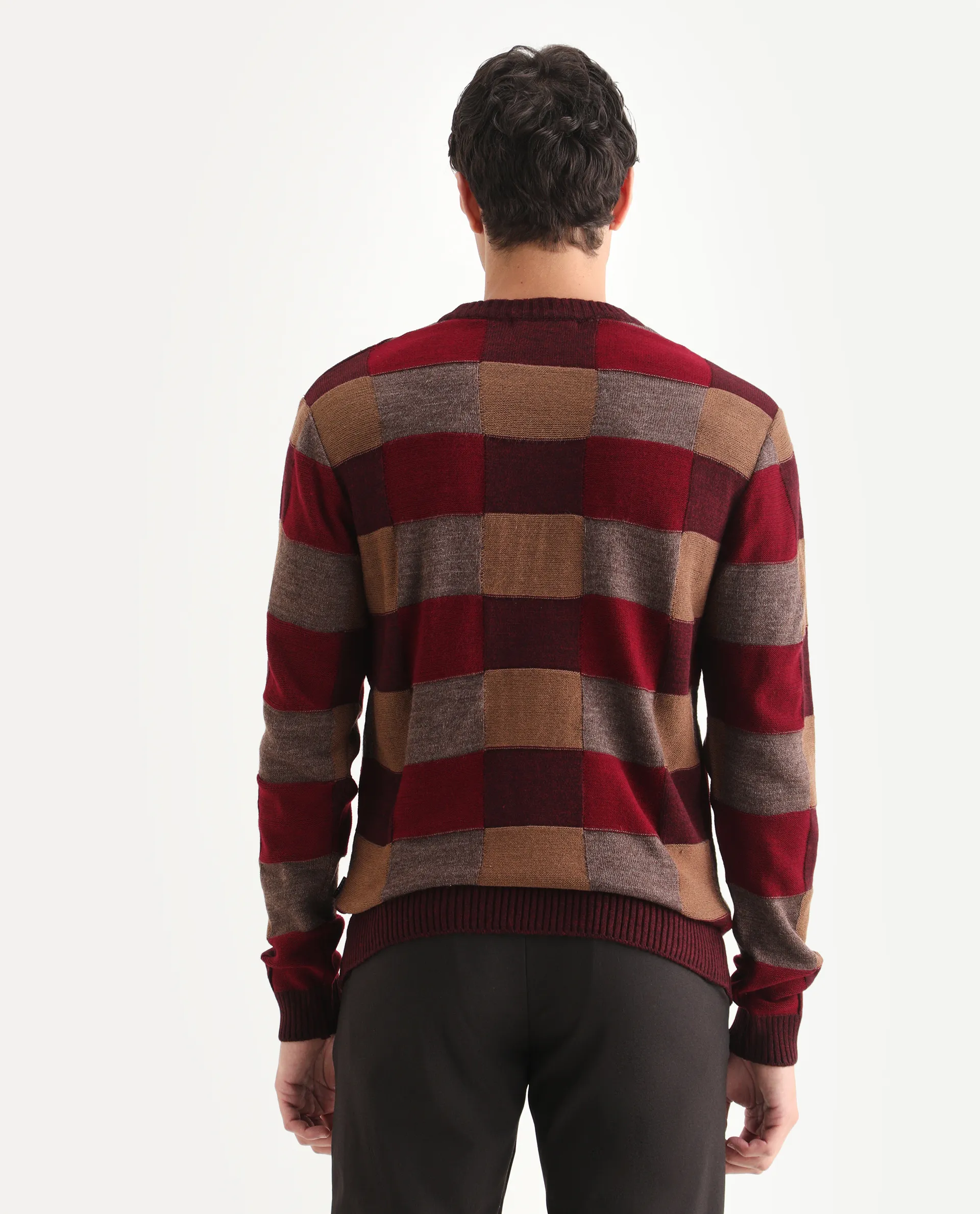 Rare Rabbit Men's Boaz Red Acrylic Jacquard Regular Fit Full Sleeve Crew Neck Sweater - Image 8