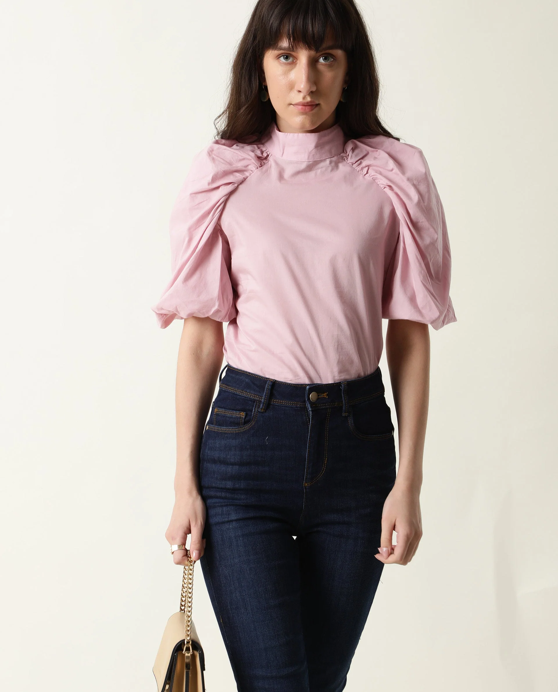 Rareism Womens Bobby Pink Top Cotton Fabric Half Sleeve High Neck - Image 10