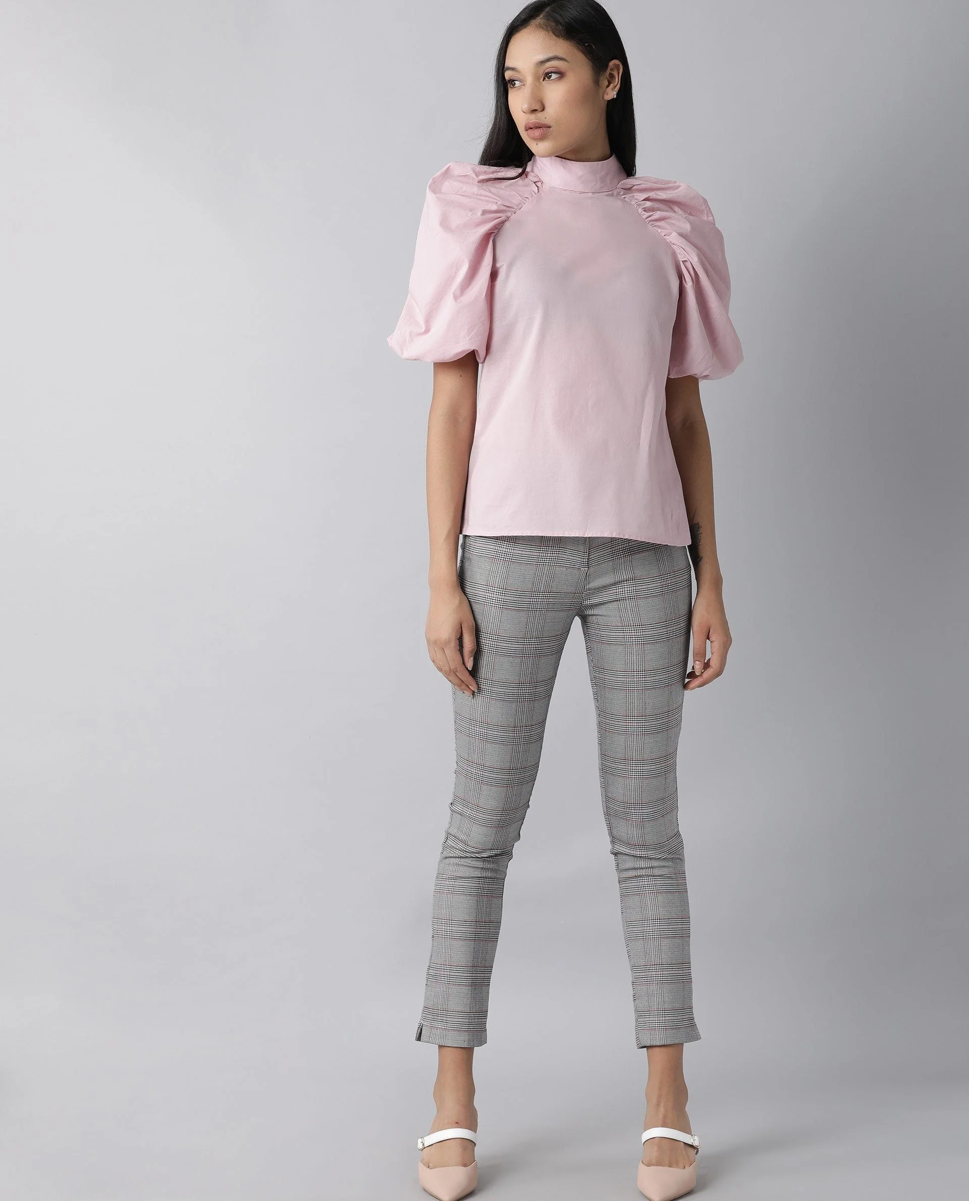 Rareism Womens Bobby Pink Top Cotton Fabric Half Sleeve High Neck - Image 11