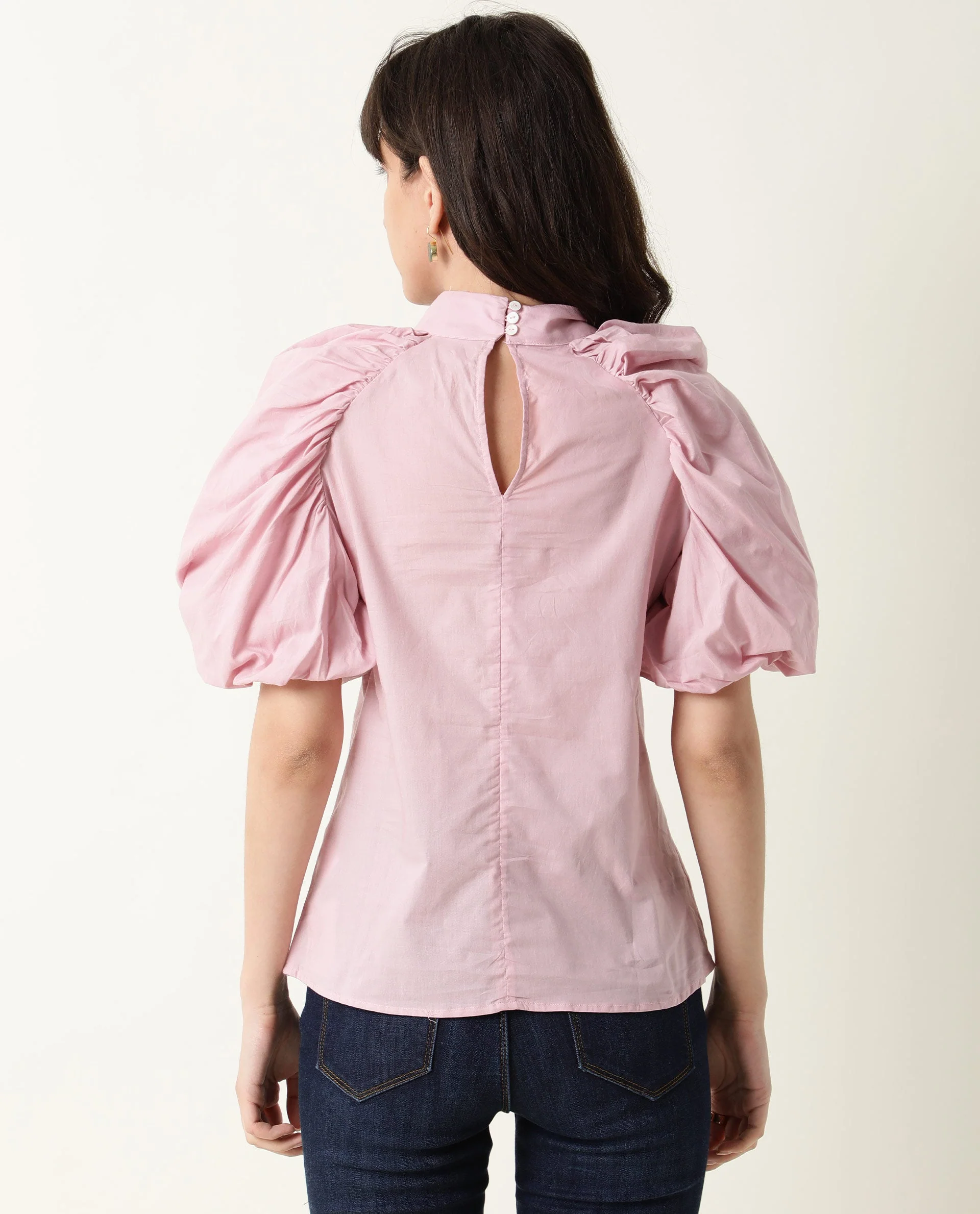 Rareism Womens Bobby Pink Top Cotton Fabric Half Sleeve High Neck - Image 3