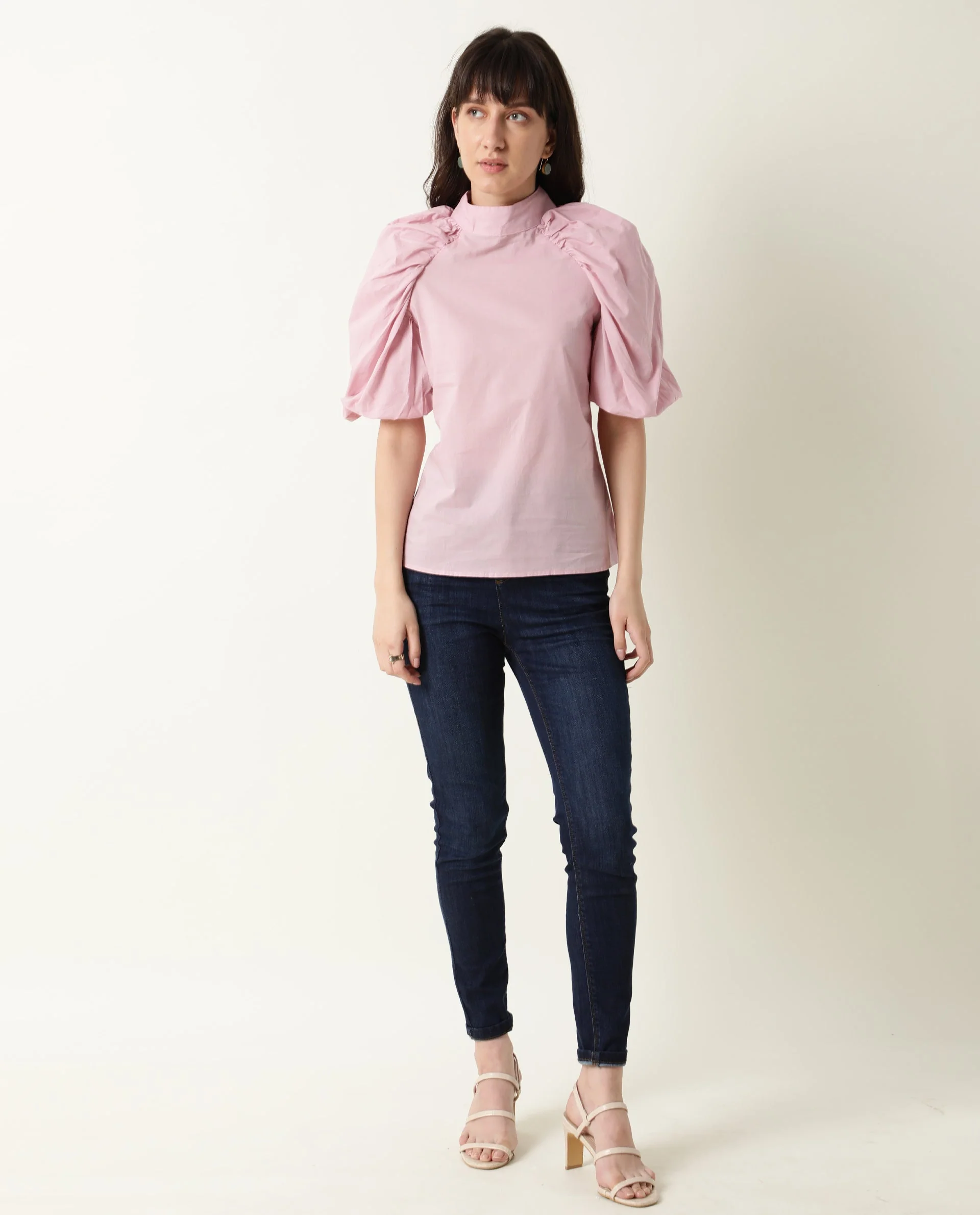 Rareism Womens Bobby Pink Top Cotton Fabric Half Sleeve High Neck - Image 4