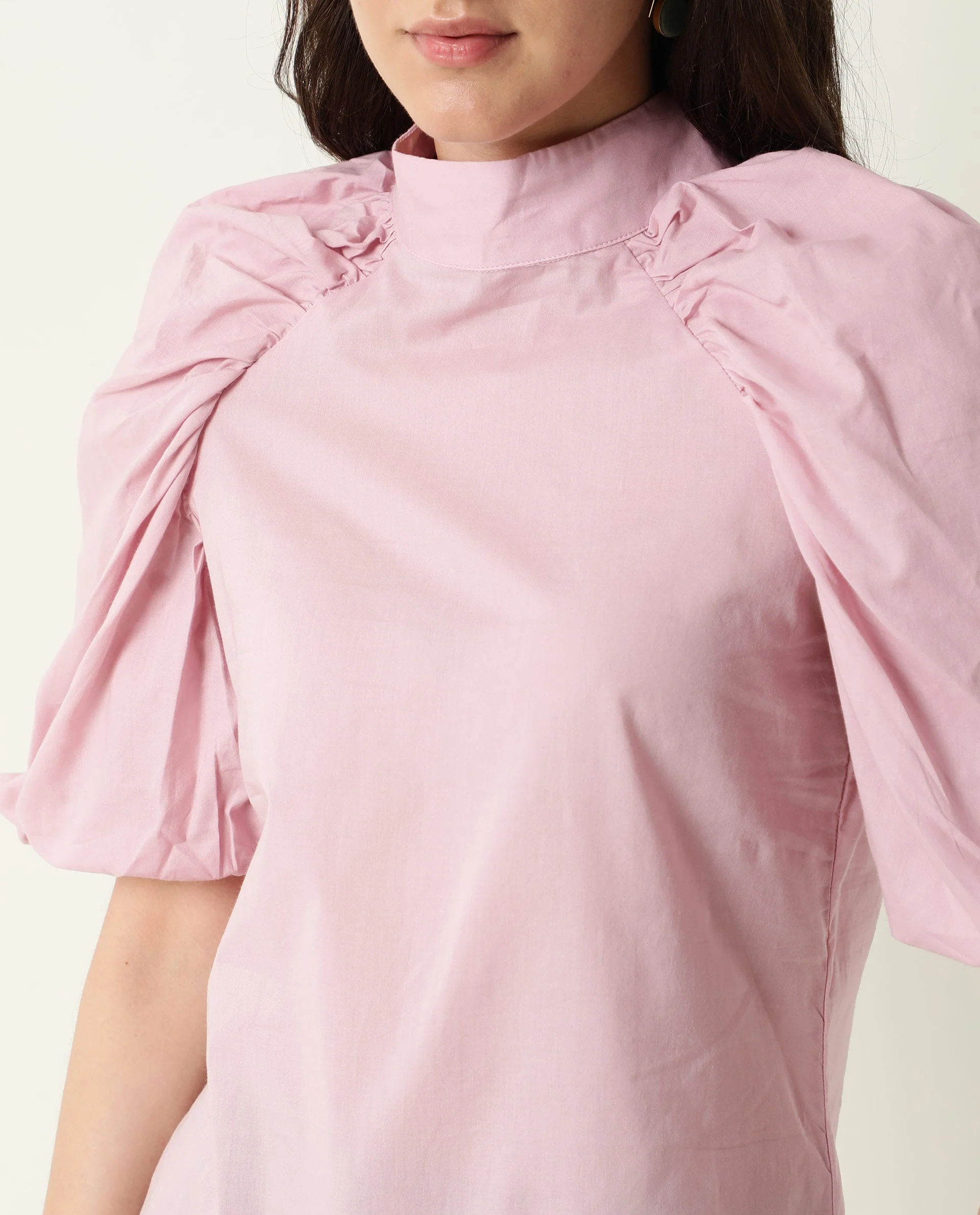 Rareism Womens Bobby Pink Top Cotton Fabric Half Sleeve High Neck - Image 5