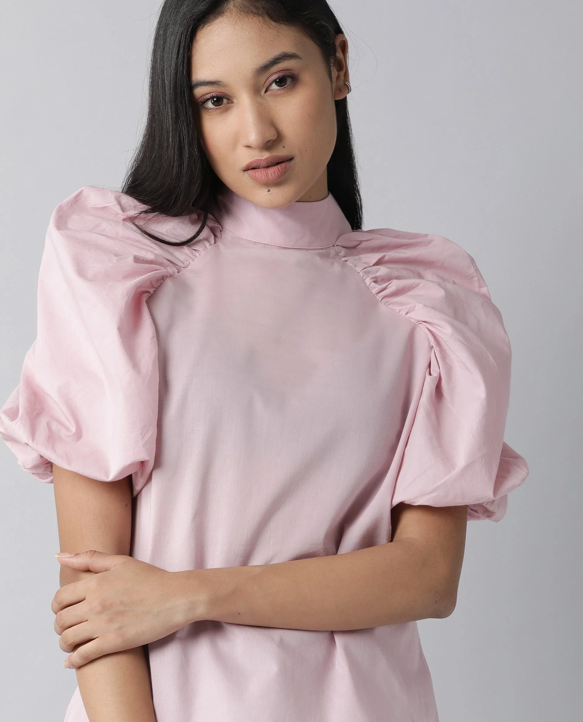 Rareism Womens Bobby Pink Top Cotton Fabric Half Sleeve High Neck - Image 6