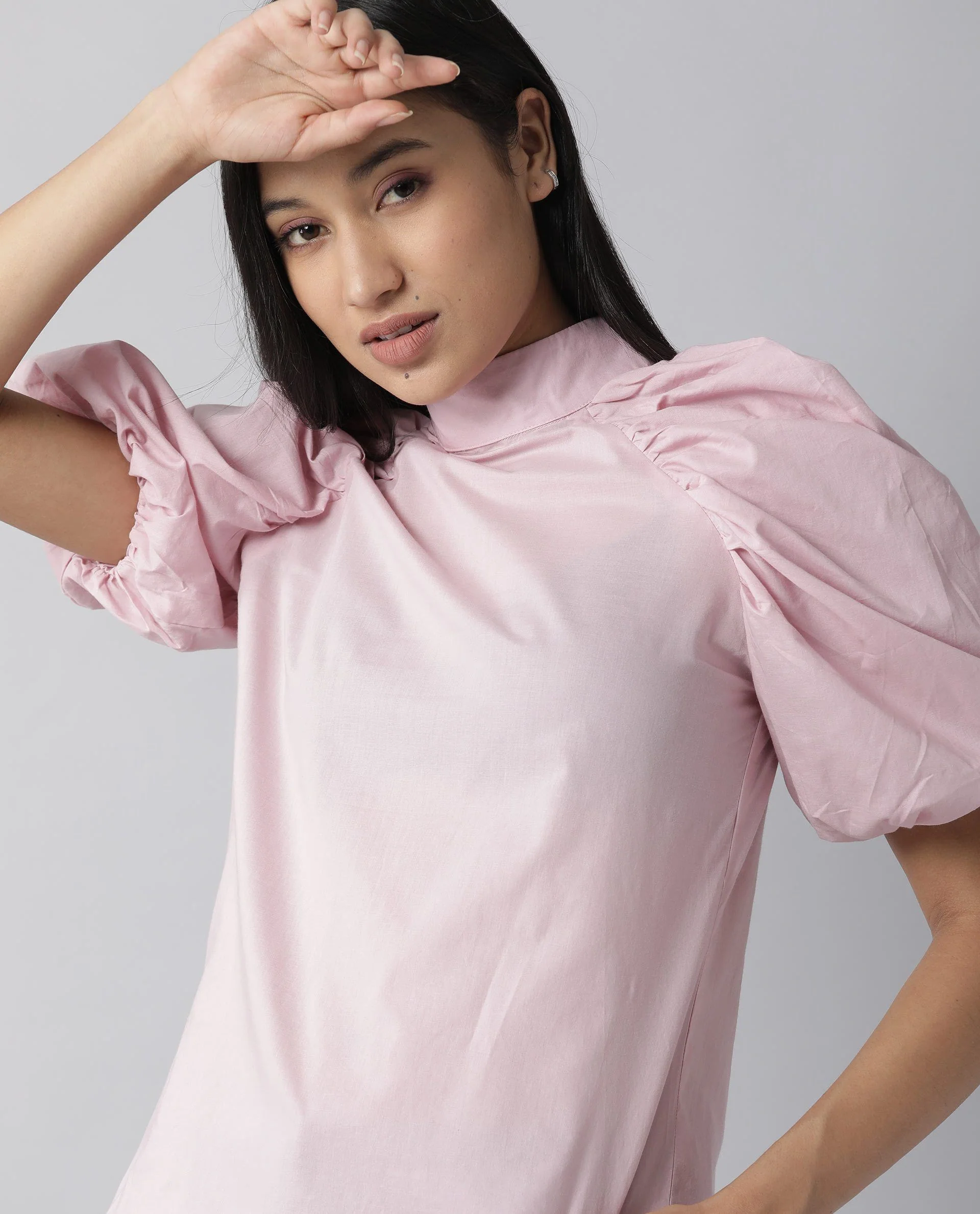 Rareism Womens Bobby Pink Top Cotton Fabric Half Sleeve High Neck - Image 9