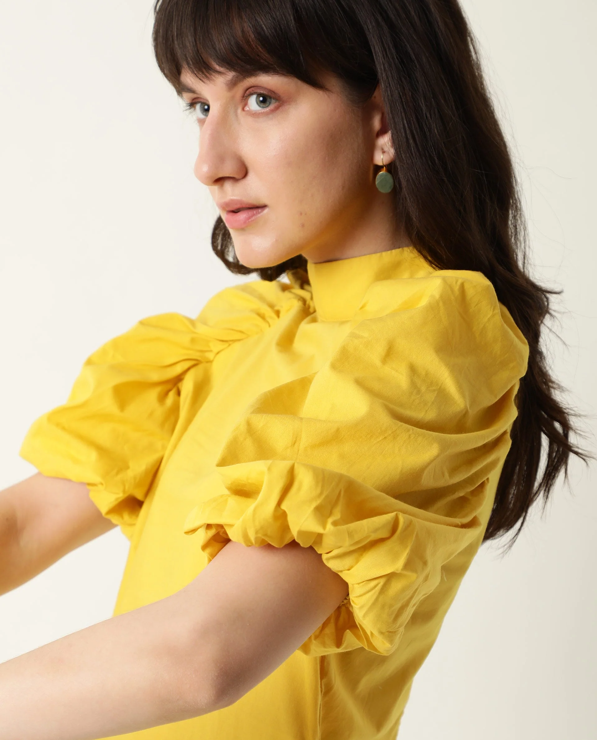 Rareism Womens Bobby Yellow Top Cotton Fabric Half Sleeve High Neck - Image 10