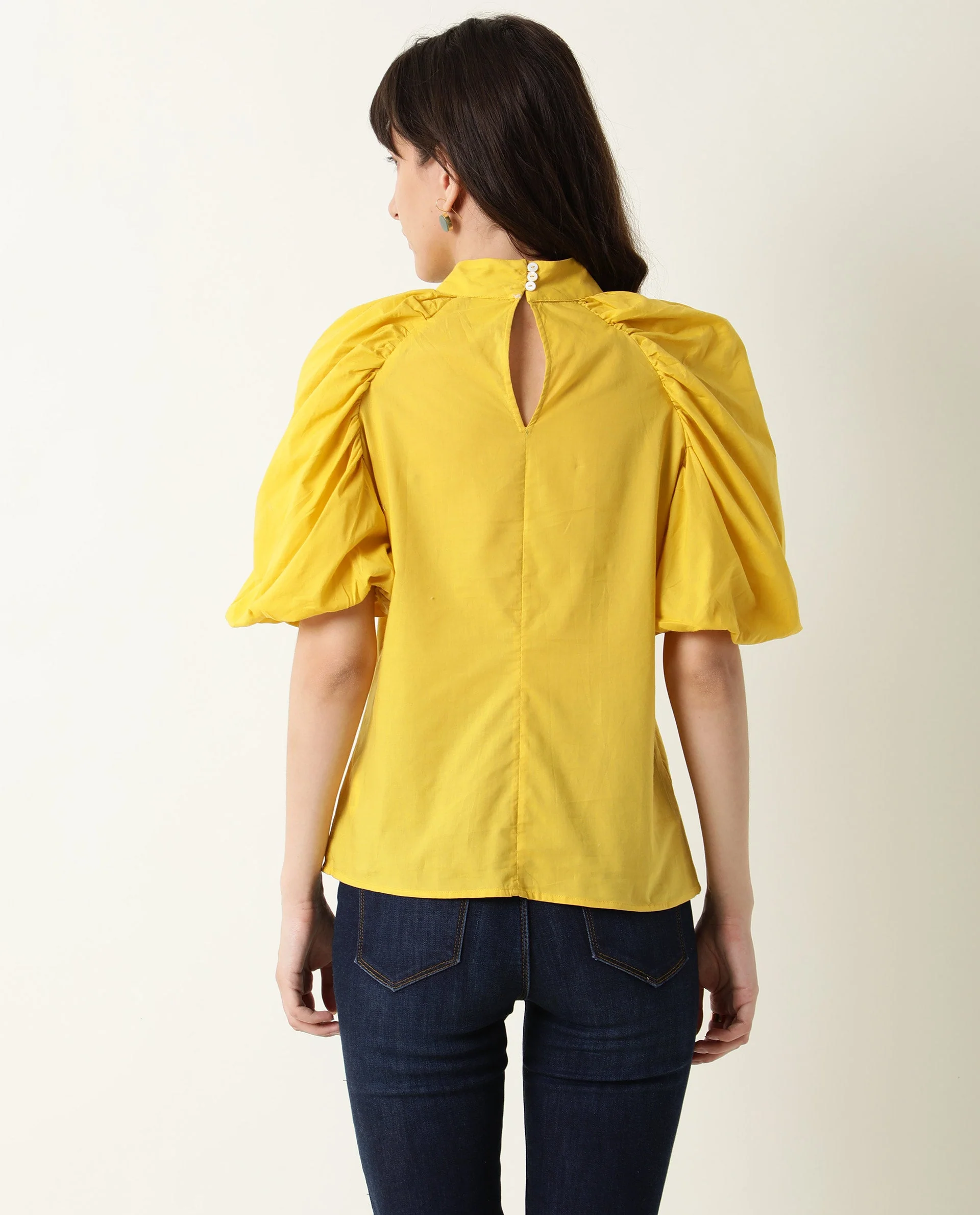 Rareism Womens Bobby Yellow Top Cotton Fabric Half Sleeve High Neck - Image 6