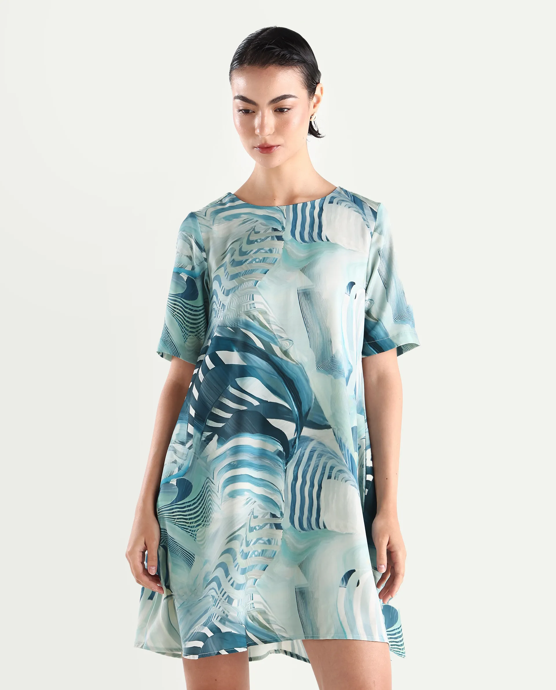 Rareism Women's Boberni Multi Polyester Blend Crew Neck Abstract Print Mini A-Line Dress - Image 3
