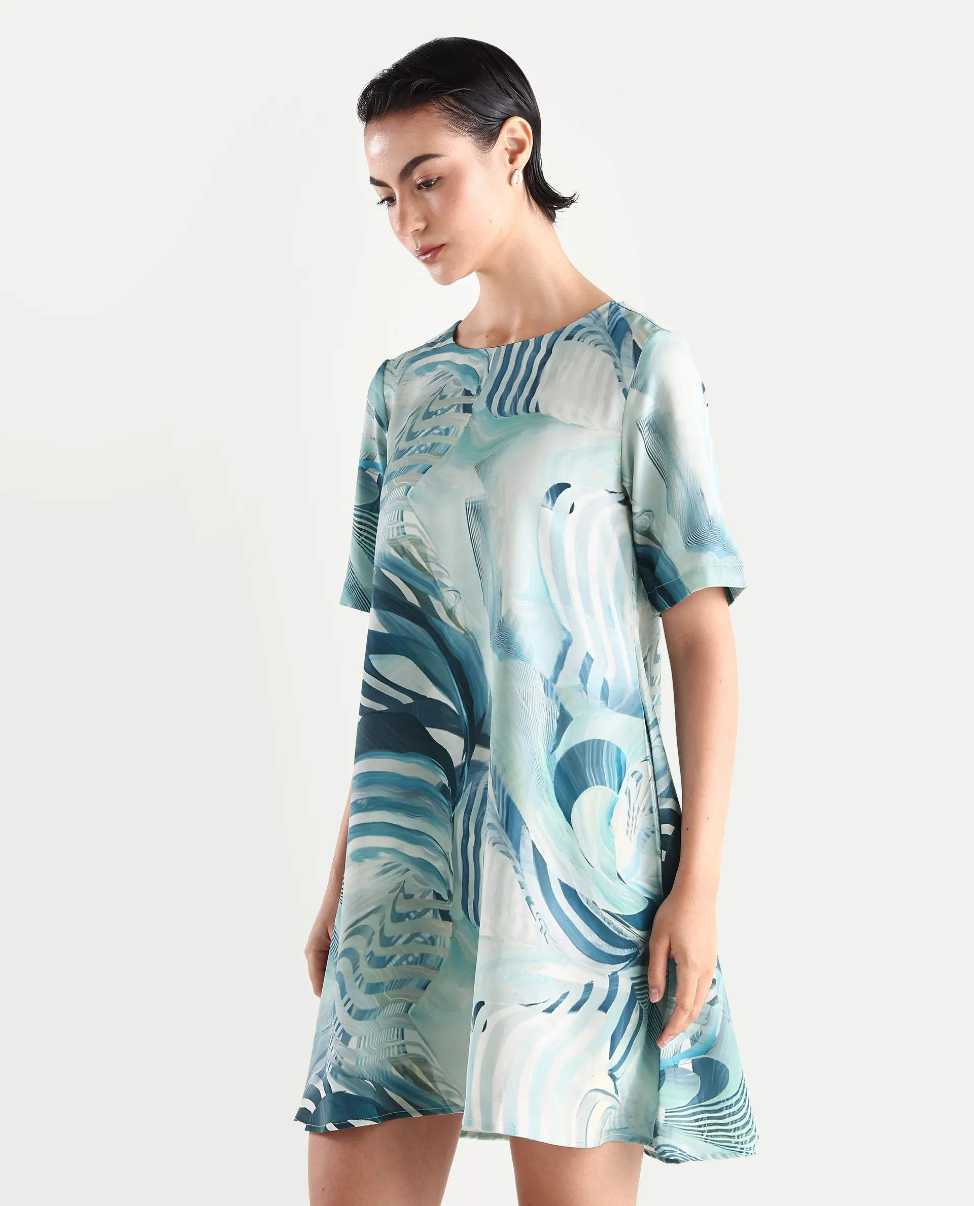 Rareism Women's Boberni Multi Polyester Blend Crew Neck Abstract Print Mini A-Line Dress - Image 4