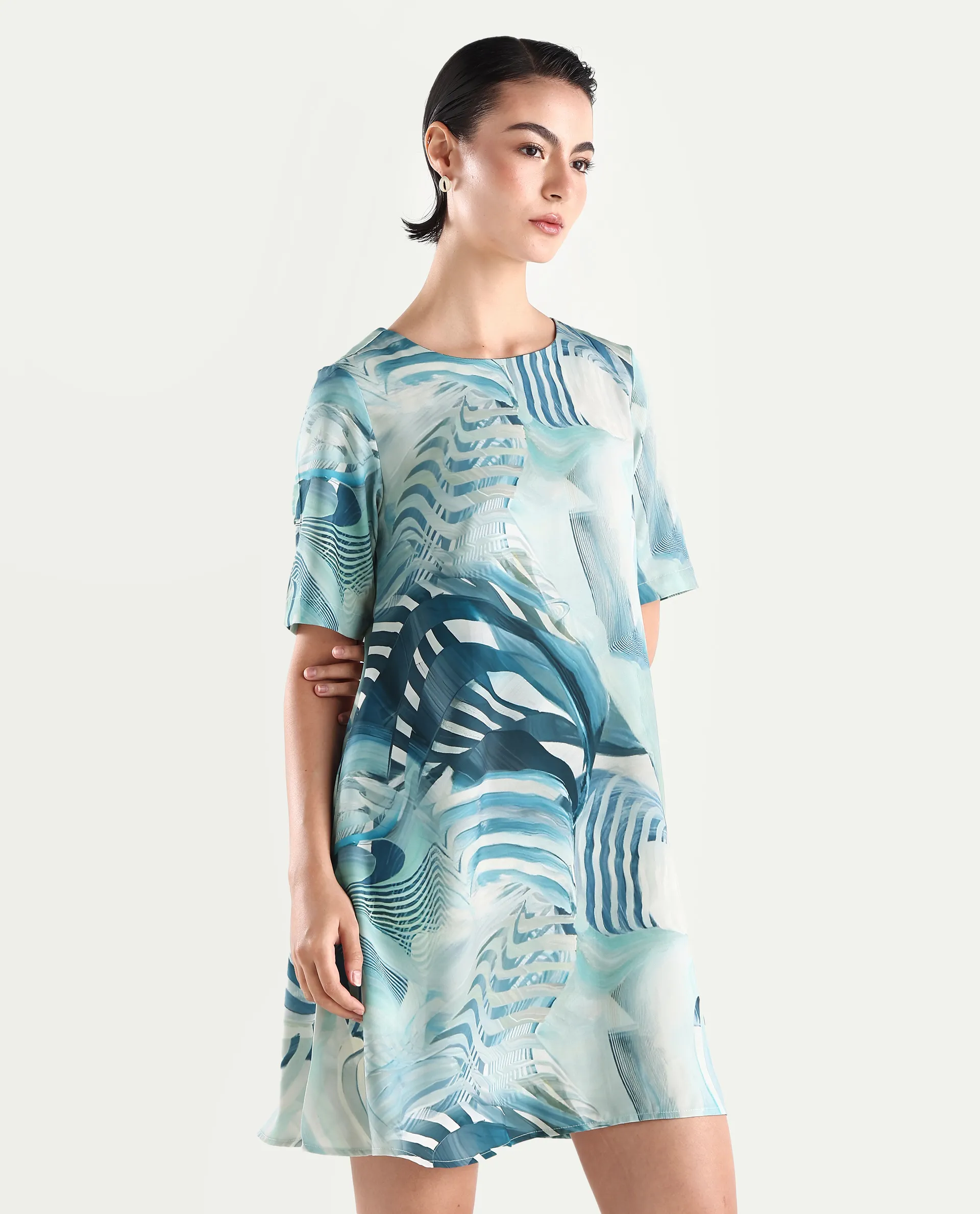 Rareism Women's Boberni Multi Polyester Blend Crew Neck Abstract Print Mini A-Line Dress - Image 6