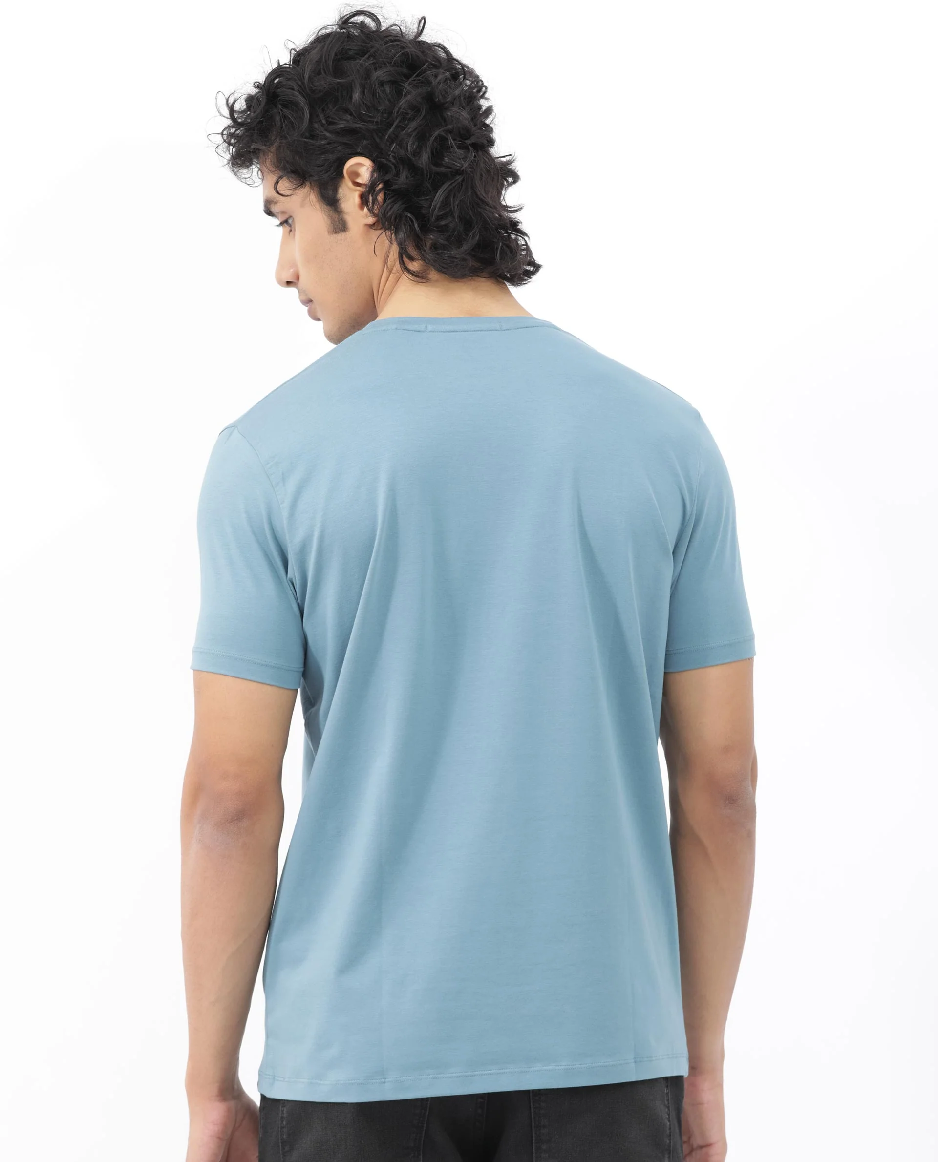 Rare Rabbit Men's Bocat Dusky Blue Cotton Blend Graphic Print Regular Fit Half Sleeve Crew Neck T-Shirt - Image 10