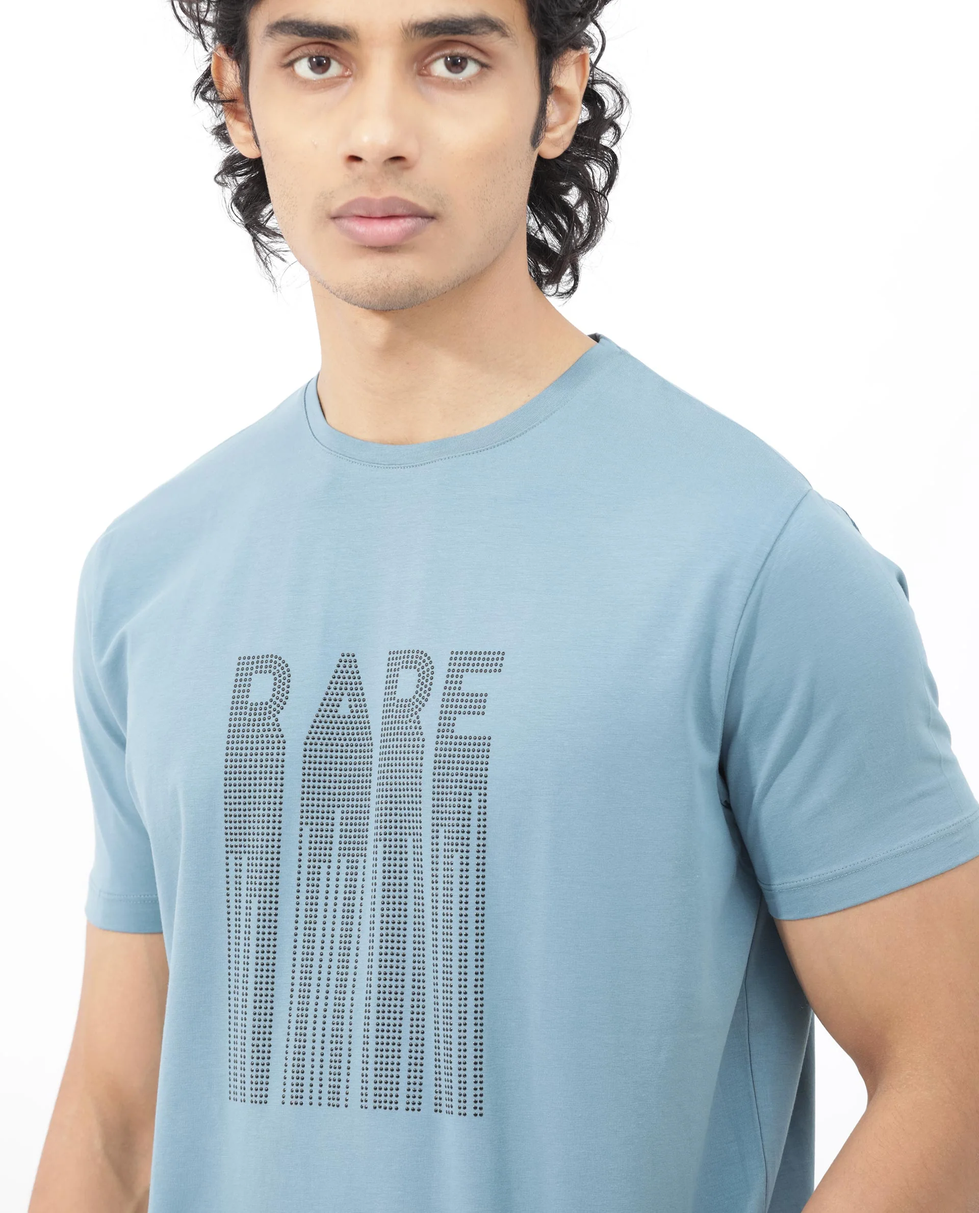 Rare Rabbit Men's Bocat Dusky Blue Cotton Blend Graphic Print Regular Fit Half Sleeve Crew Neck T-Shirt - Image 5