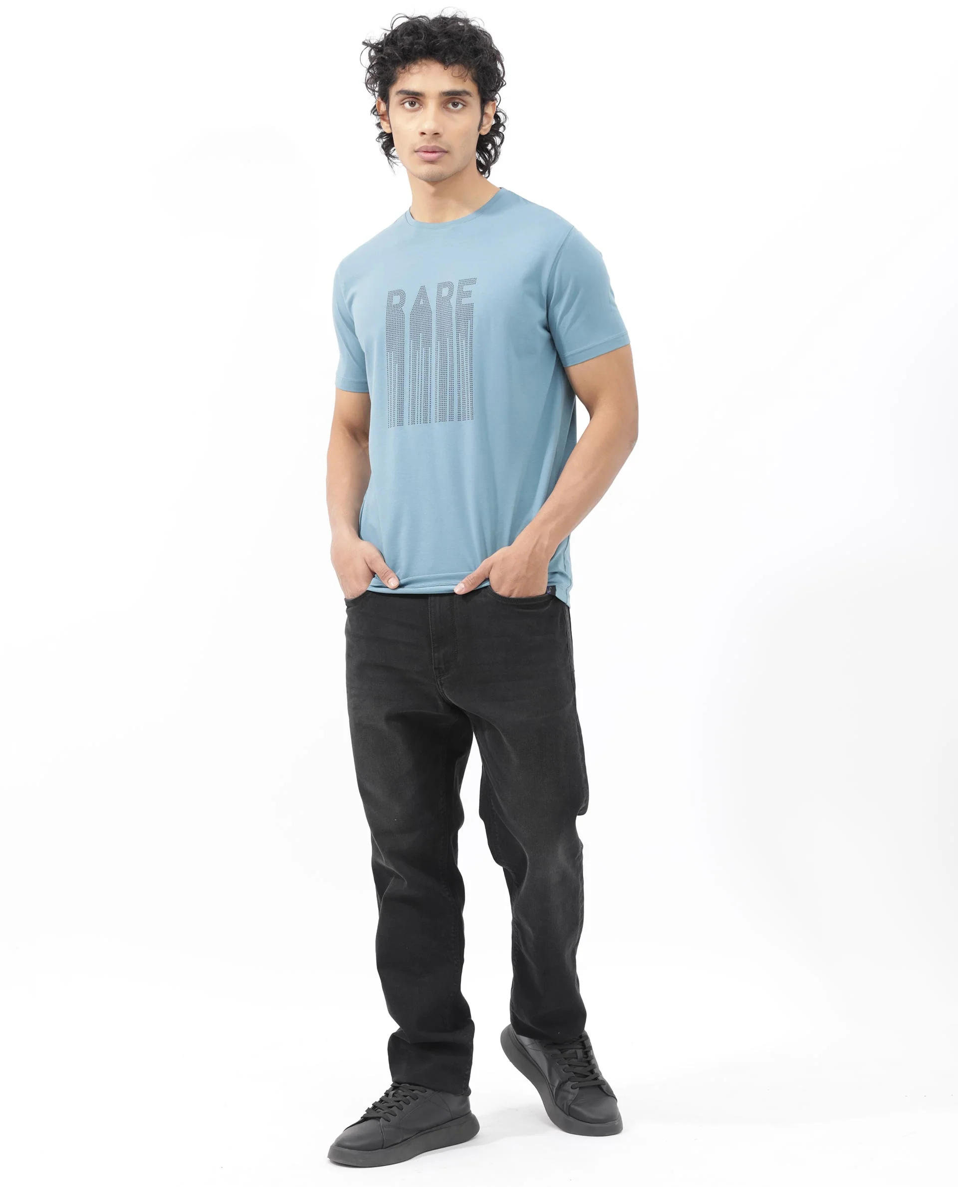Rare Rabbit Men's Bocat Dusky Blue Cotton Blend Graphic Print Regular Fit Half Sleeve Crew Neck T-Shirt - Image 7
