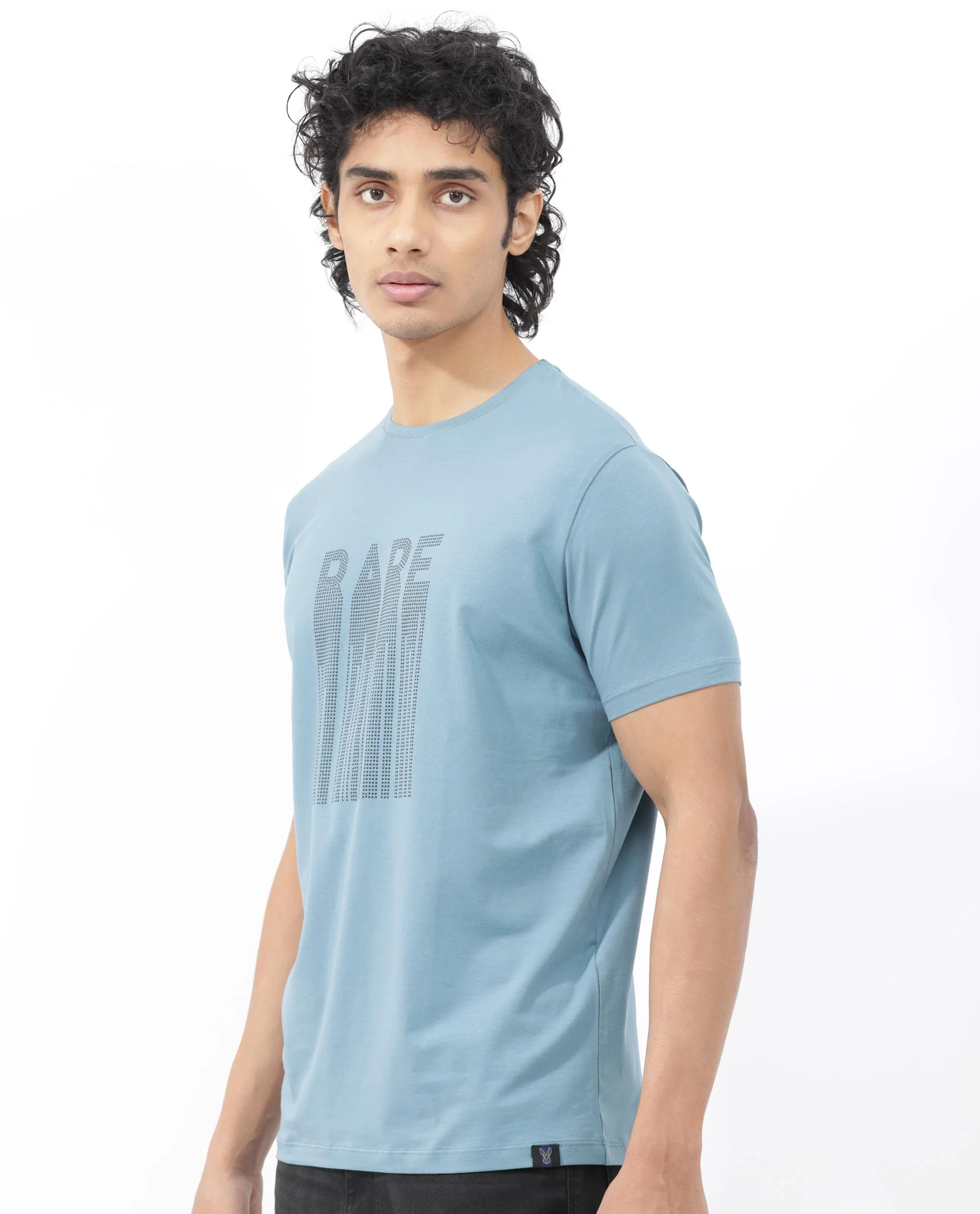 Rare Rabbit Men's Bocat Dusky Blue Cotton Blend Graphic Print Regular Fit Half Sleeve Crew Neck T-Shirt - Image 8