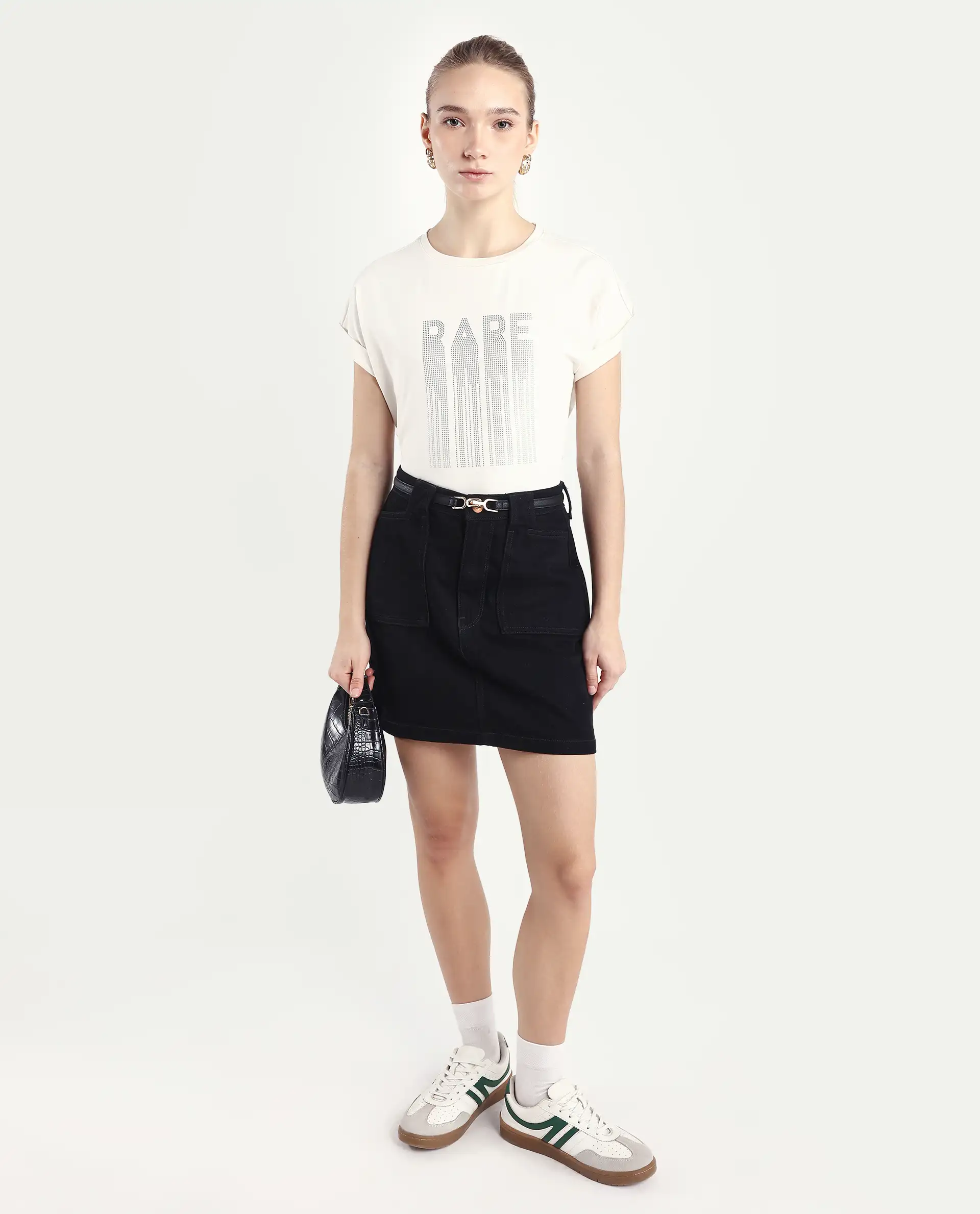 Rareism Women's Bocato Off White Cotton Blend Crew Neck Graphic Print Extended Sleeves Regular Fit T-Shirt - Image 2