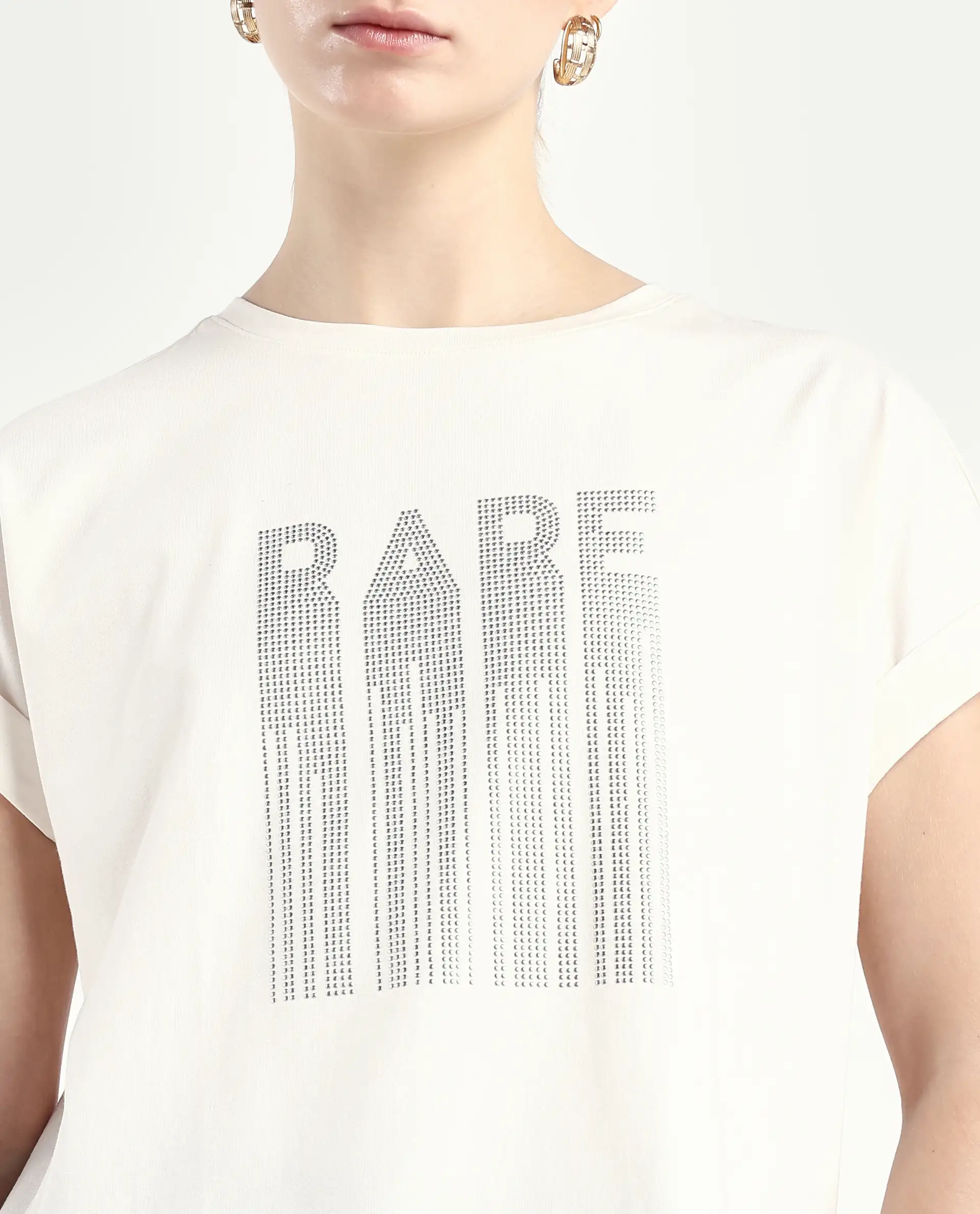 Rareism Women's Bocato Off White Cotton Blend Crew Neck Graphic Print Extended Sleeves Regular Fit T-Shirt - Image 4