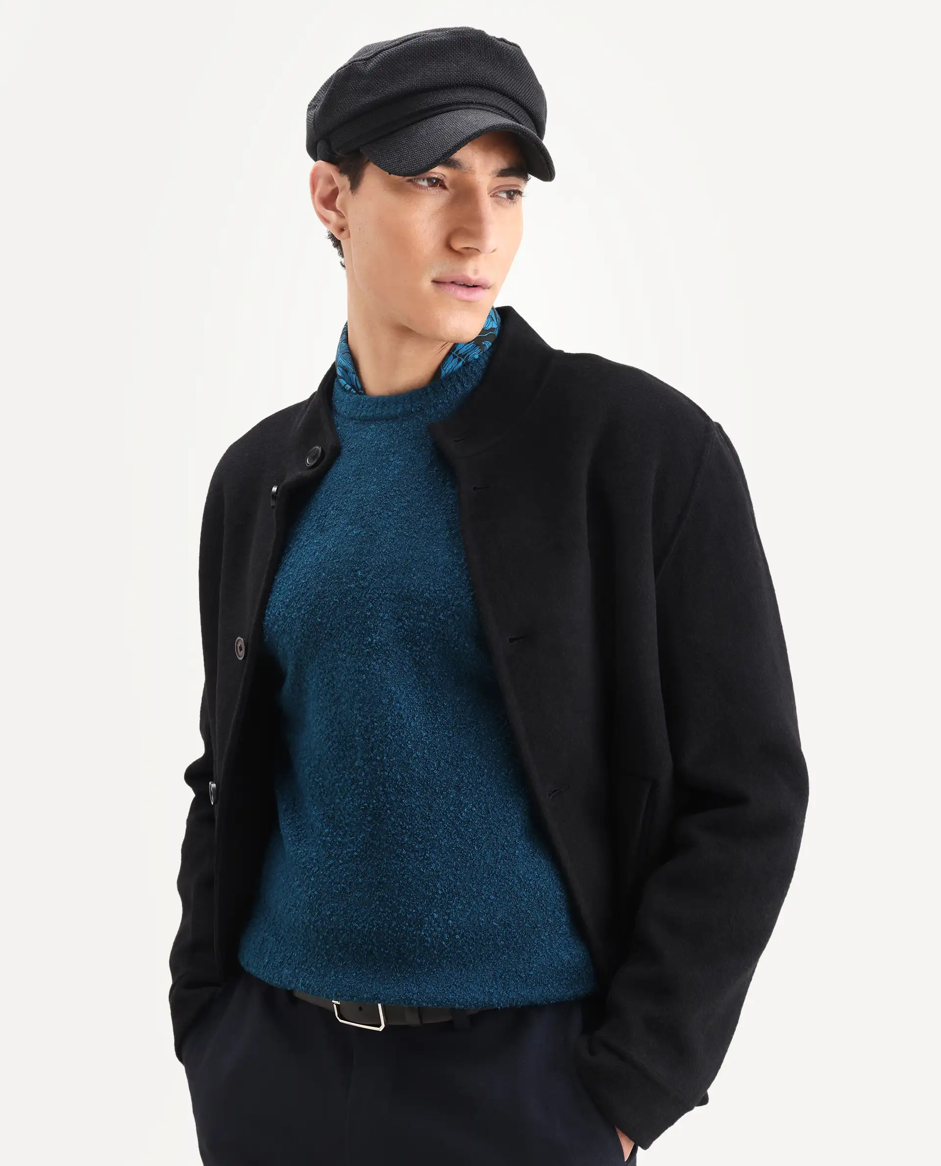 Rare Rabbit Men's Bocle Petrol Polyester Textured Relaxed Fit Full Sleeve Crew Neck Sweater - Image 5