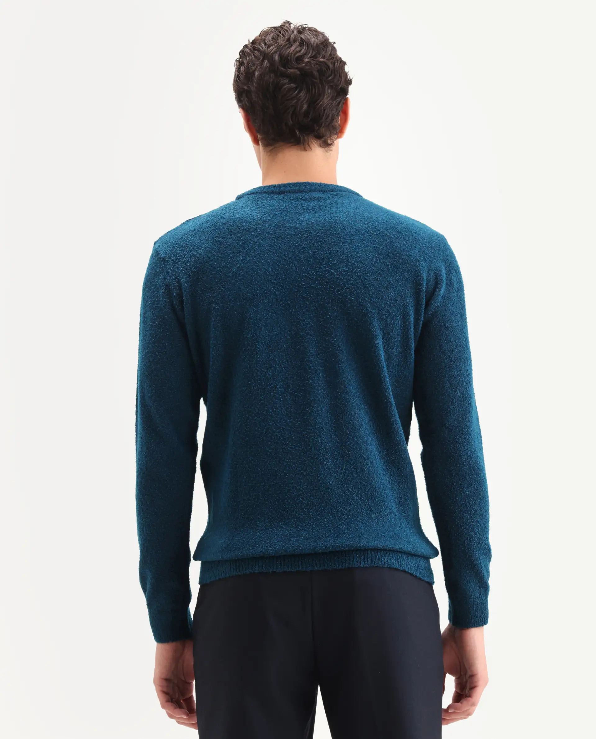 Rare Rabbit Men's Bocle Petrol Polyester Textured Relaxed Fit Full Sleeve Crew Neck Sweater - Image 9
