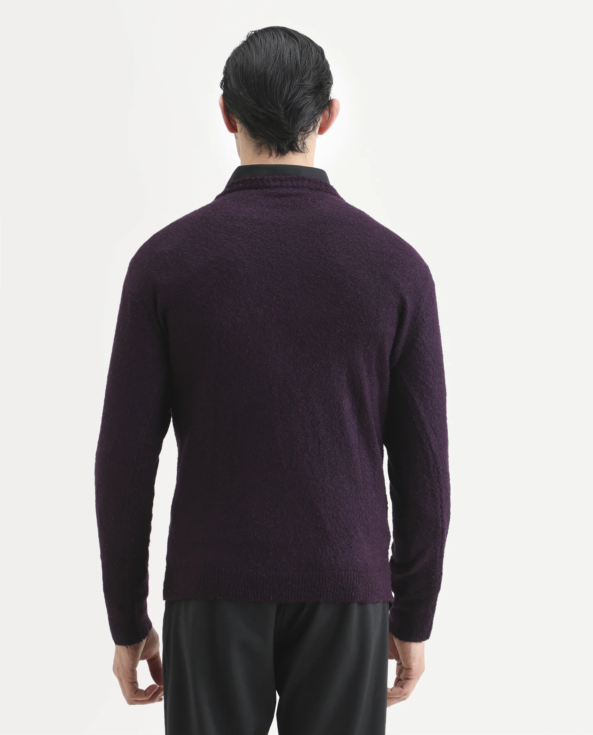 Rare Rabbit Men's Bocle Purple Plain Regular Fit Full Sleeve Crew Neck Sweater - Image 8