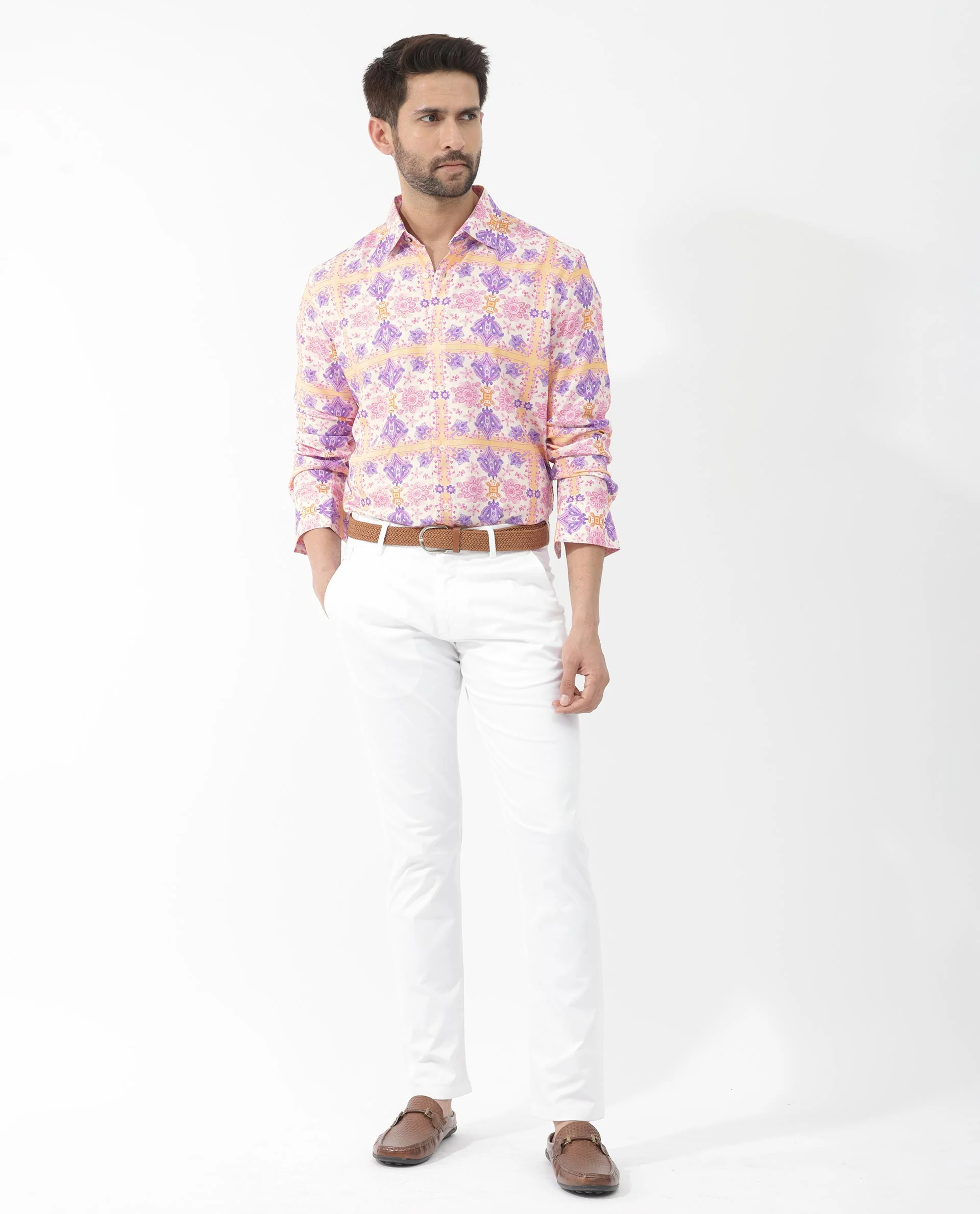 Rare Rabbit Men's Bodem Pink Viscose Decorative Print Regular Fit Full Sleeve Collared Shirt - Image 2