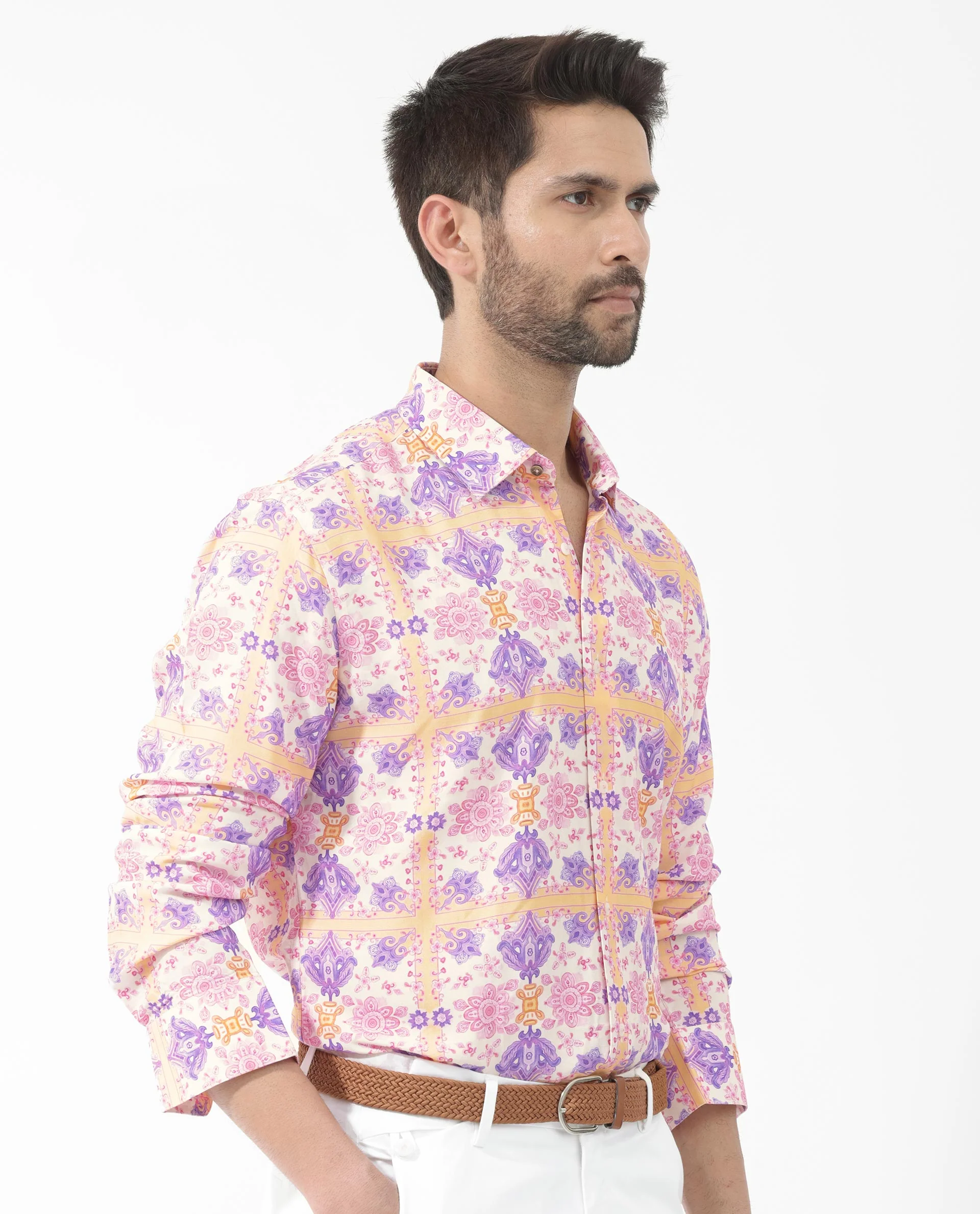 Rare Rabbit Men's Bodem Pink Viscose Decorative Print Regular Fit Full Sleeve Collared Shirt - Image 8