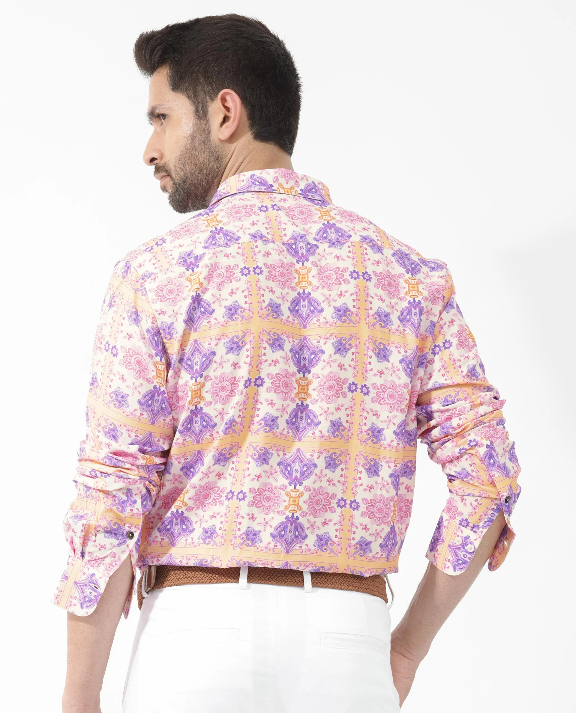 Rare Rabbit Men's Bodem Pink Viscose Decorative Print Regular Fit Full Sleeve Collared Shirt - Image 9