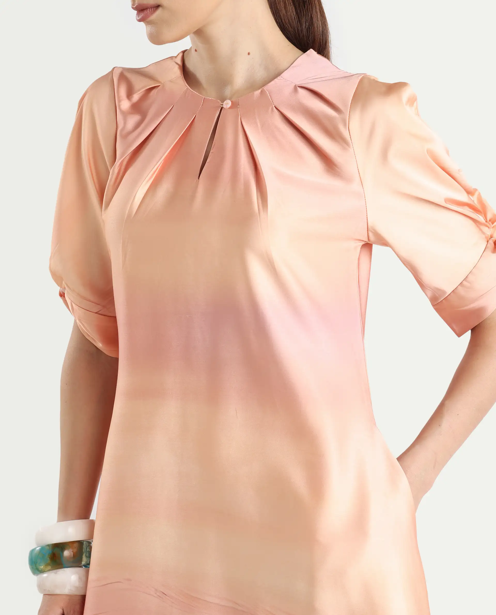 Rareism Women's Bogaz Pastel Multi Polyester Crew Neck Abstract Print Balloon Sleeve Midi Asymmetric Dress - Image 5