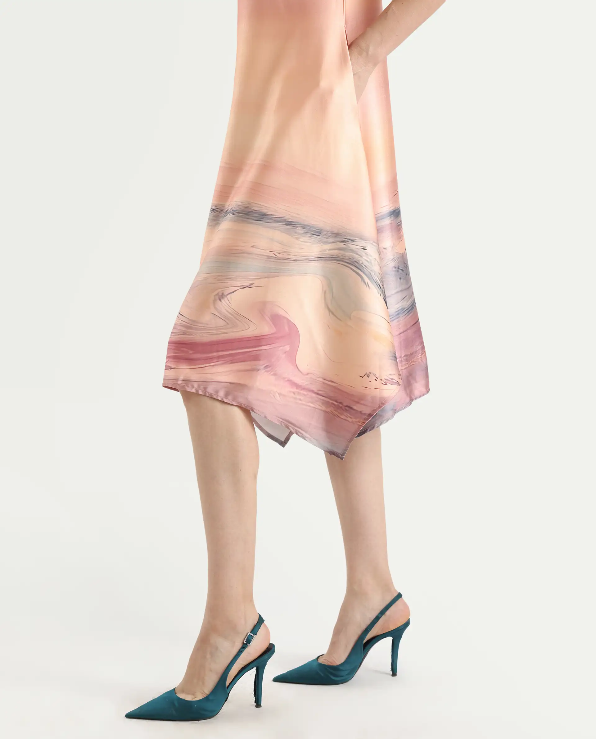 Rareism Women's Bogaz Pastel Multi Polyester Crew Neck Abstract Print Balloon Sleeve Midi Asymmetric Dress - Image 6