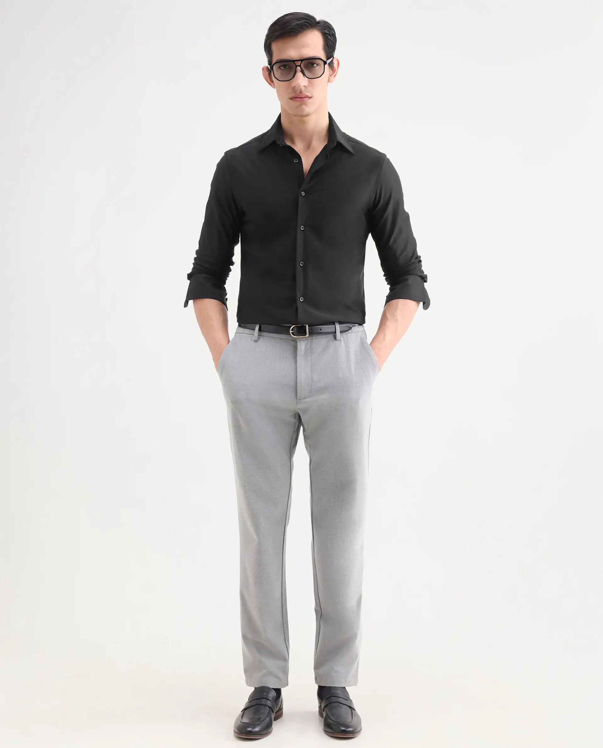 Rare Rabbit Men's Bogi Black Cotton Blend Full Sleeve Spread Collar Regular Fit Plain Shirt - Image 2