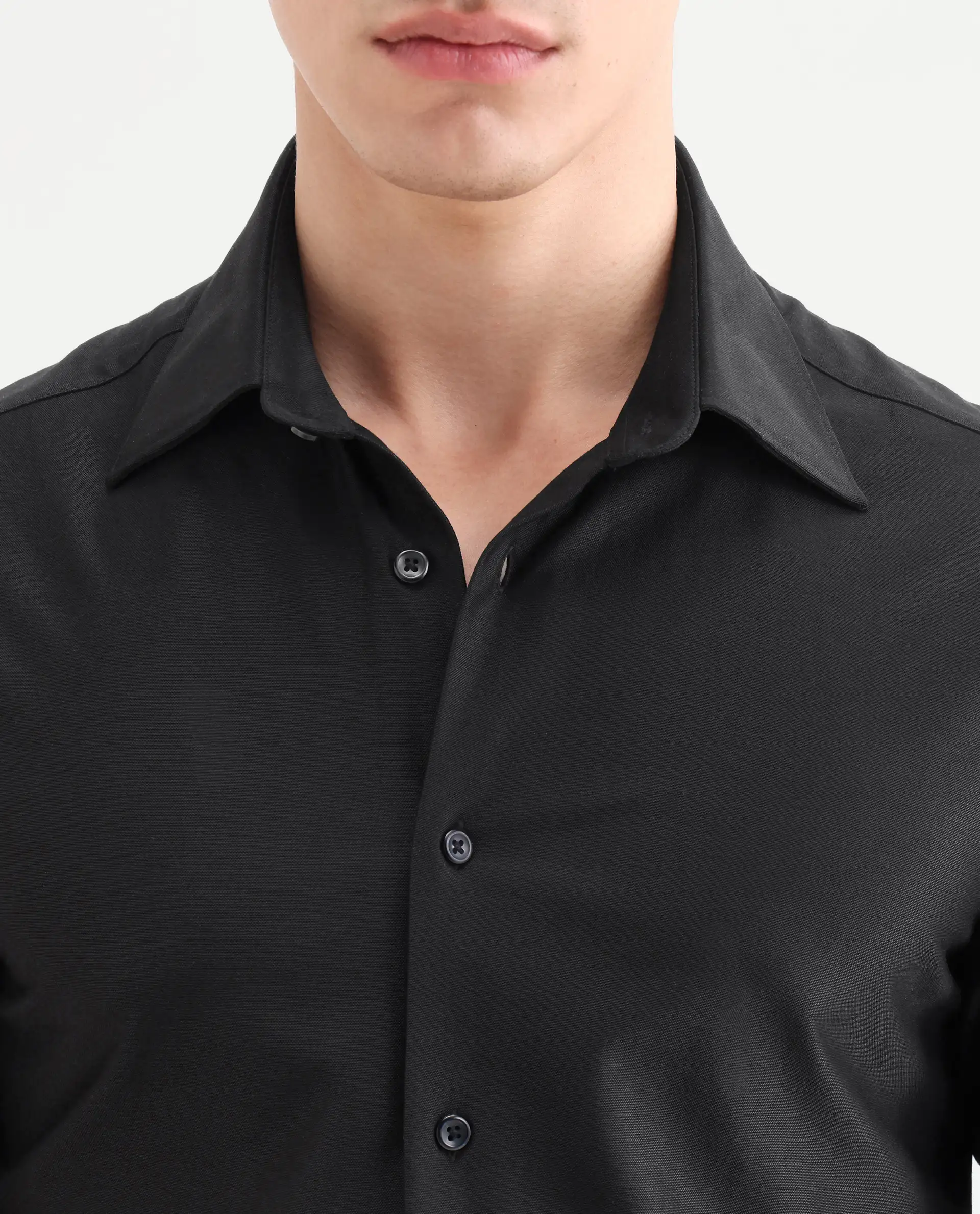 Rare Rabbit Men's Bogi Black Cotton Blend Full Sleeve Spread Collar Regular Fit Plain Shirt - Image 3