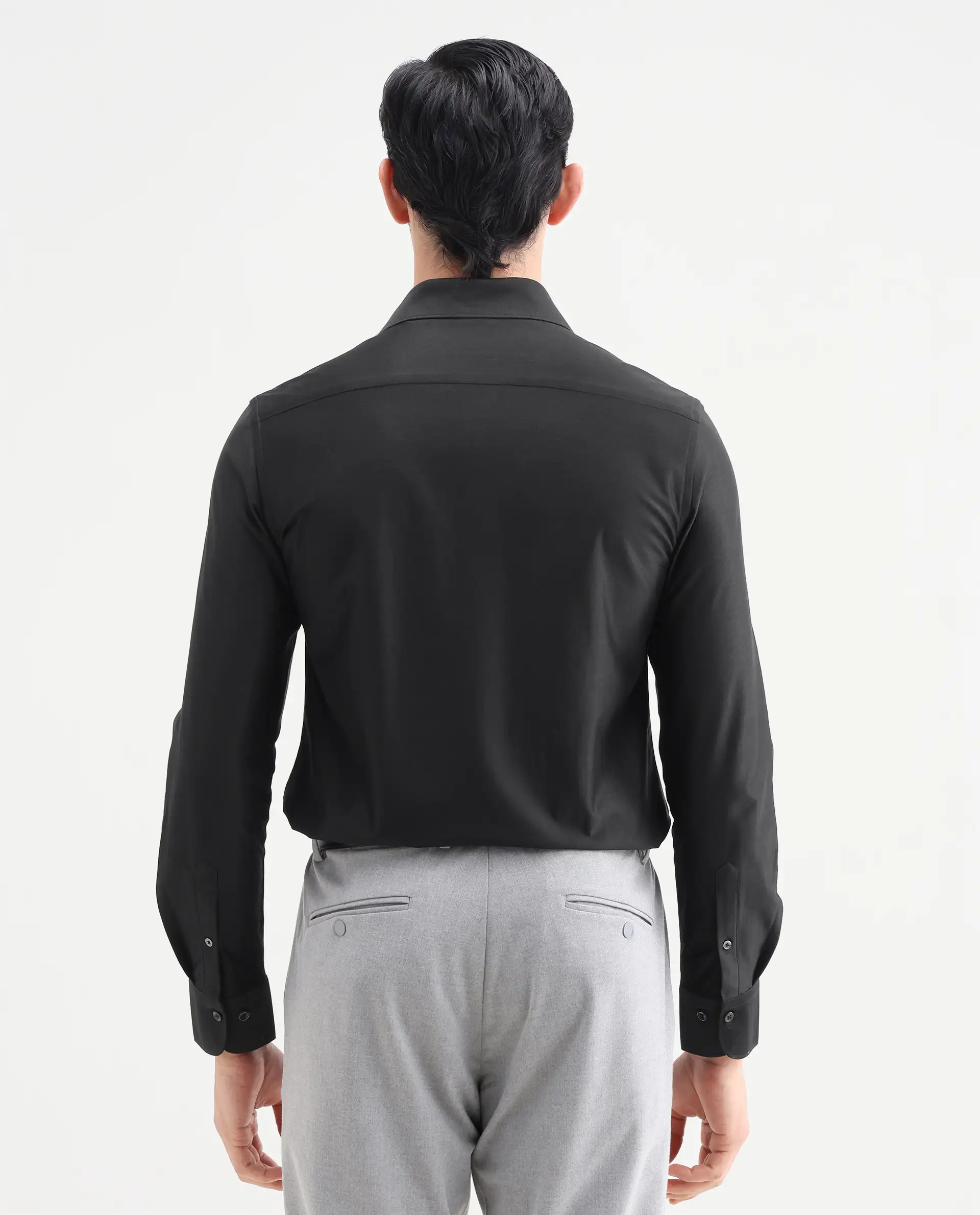 Rare Rabbit Men's Bogi Black Cotton Blend Full Sleeve Spread Collar Regular Fit Plain Shirt - Image 7