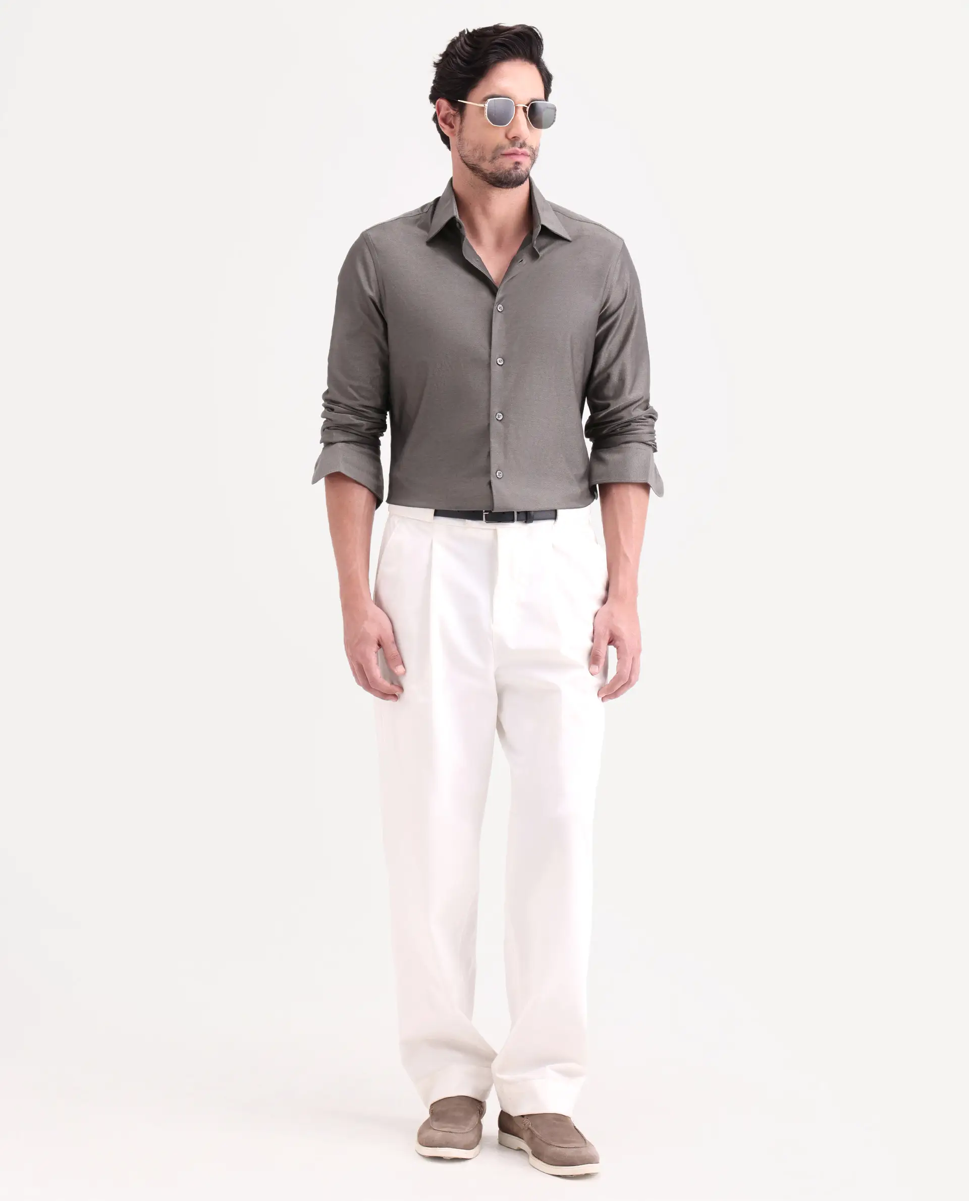 Rare Rabbit Men's Bogi Dusky Brown Cotton Blend Full Sleeve Spread Collar Regular Fit Plain Shirt - Image 2