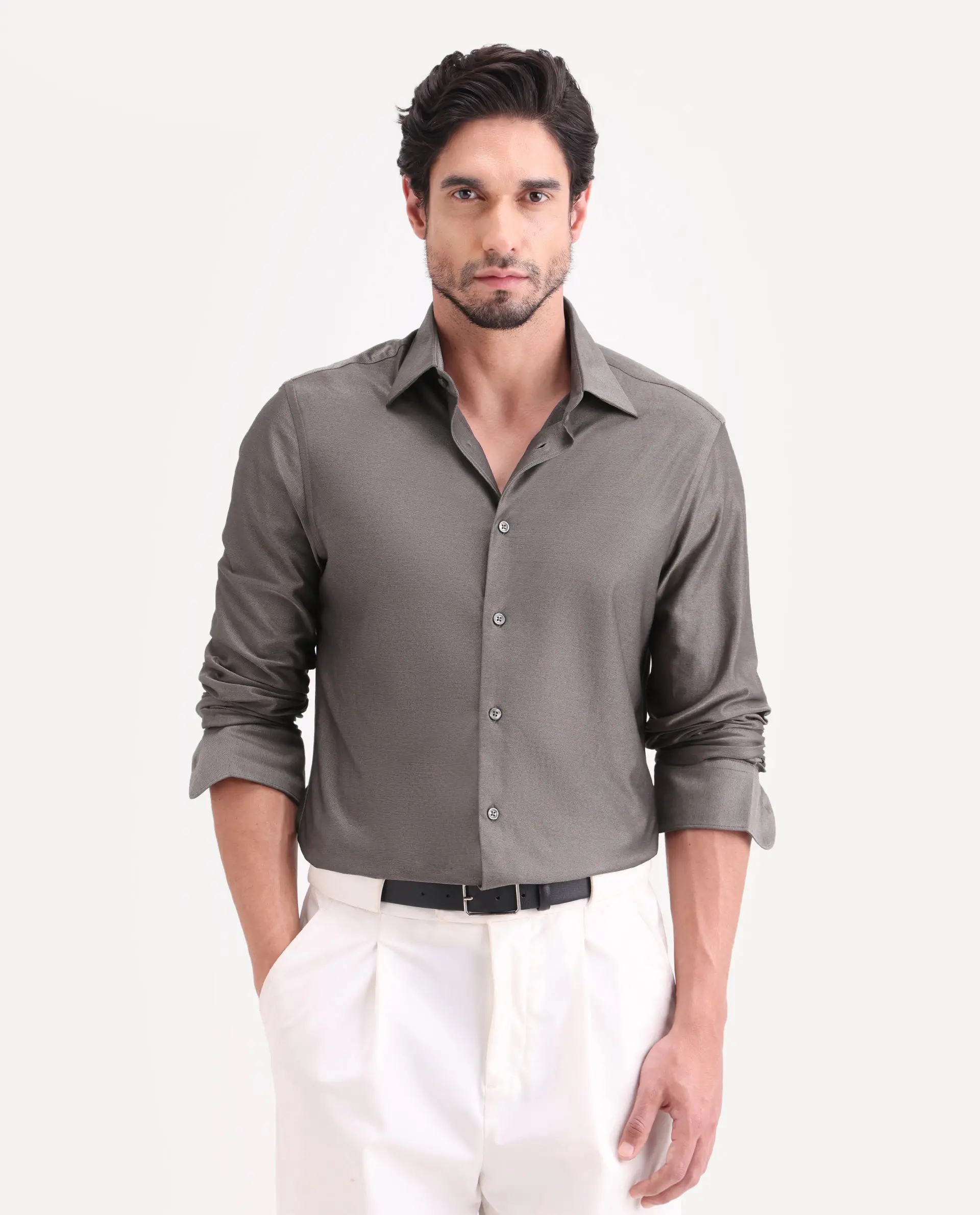 Rare Rabbit Men's Bogi Dusky Brown Cotton Blend Full Sleeve Spread Collar Regular Fit Plain Shirt - Image 4