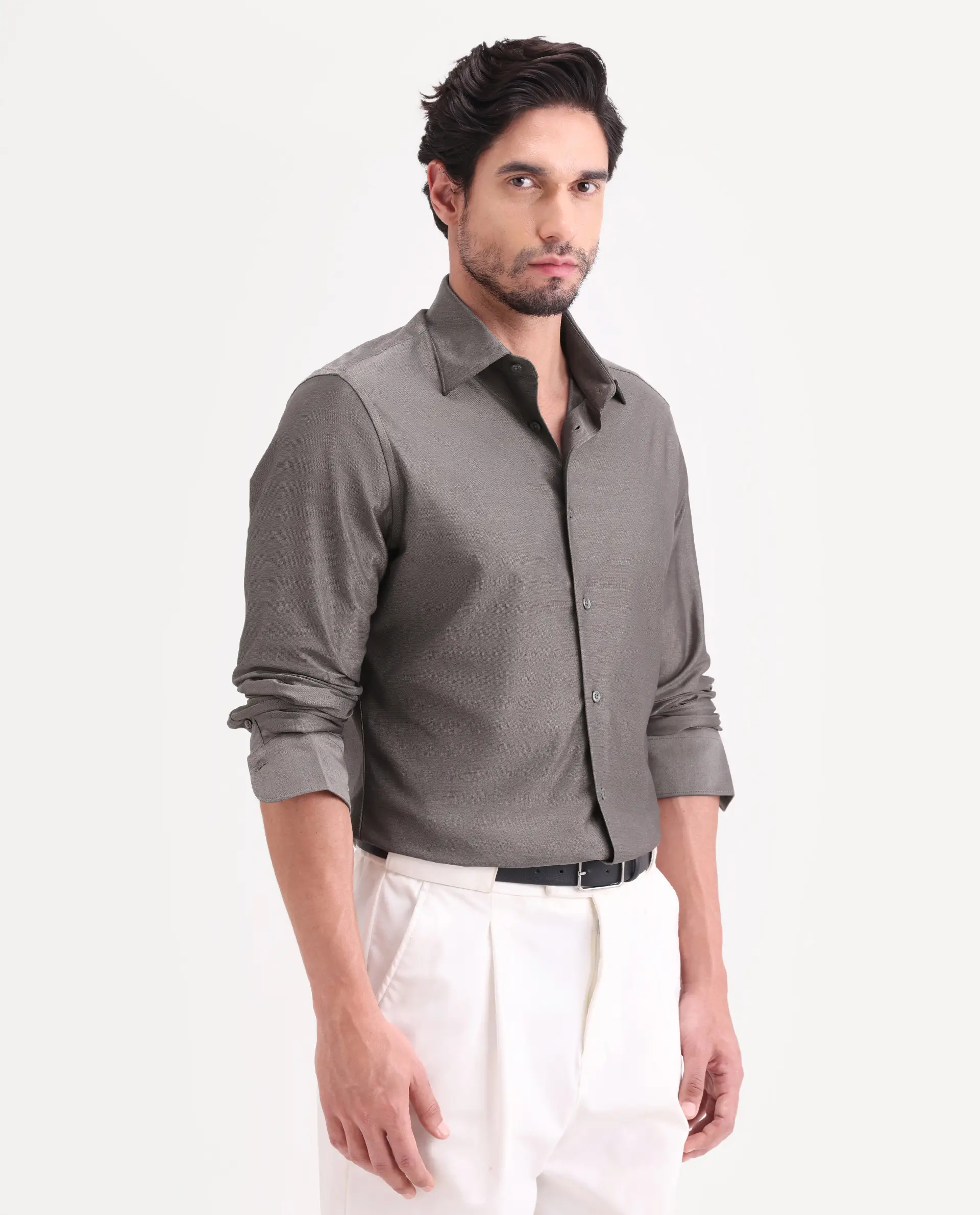 Rare Rabbit Men's Bogi Dusky Brown Cotton Blend Full Sleeve Spread Collar Regular Fit Plain Shirt - Image 5