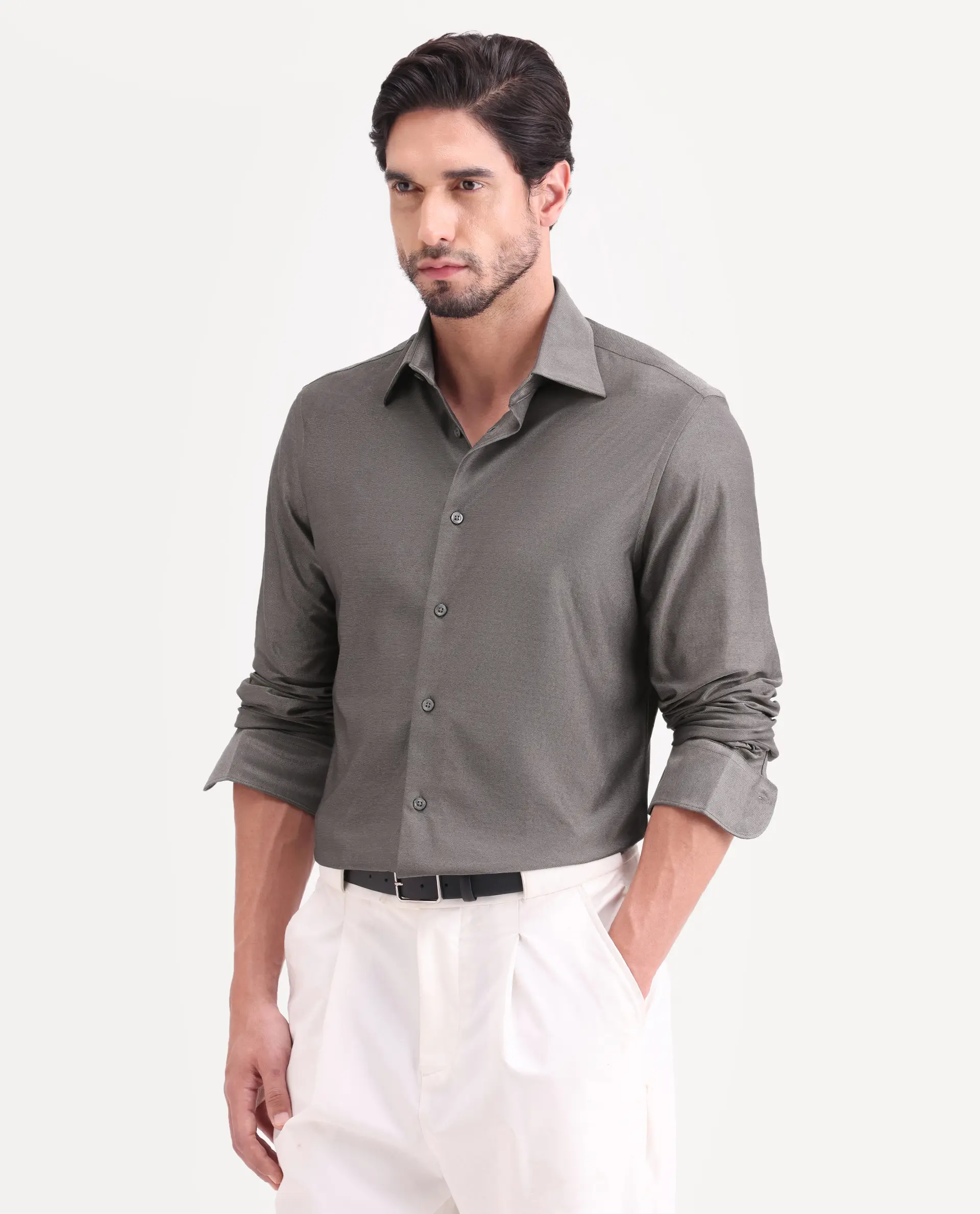 Rare Rabbit Men's Bogi Dusky Brown Cotton Blend Full Sleeve Spread Collar Regular Fit Plain Shirt - Image 6