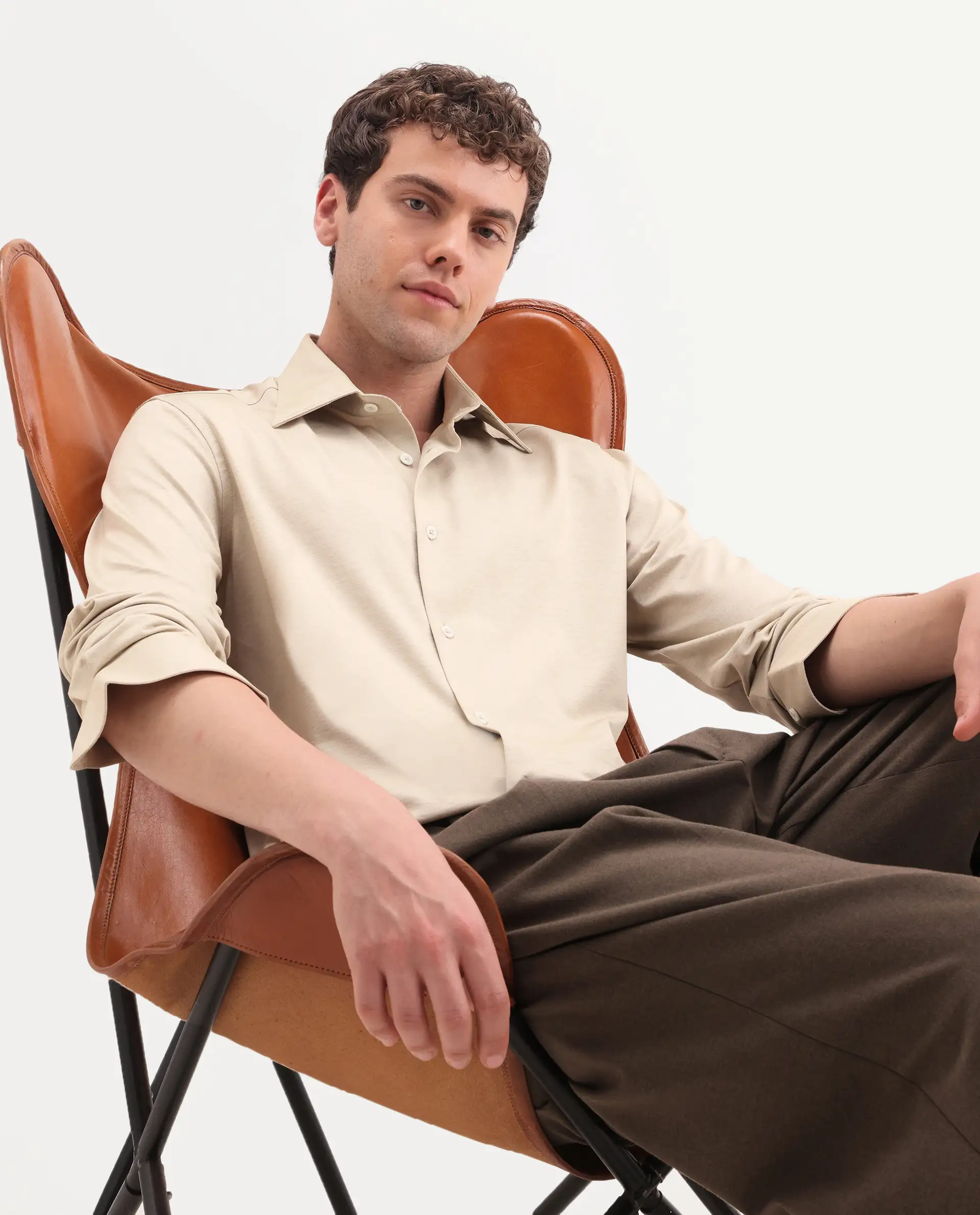 Rare Rabbit Men's Bogi Light Beige Cotton Blend Full Sleeve Spread Collar Regular Fit Plain Shirt - Image 6