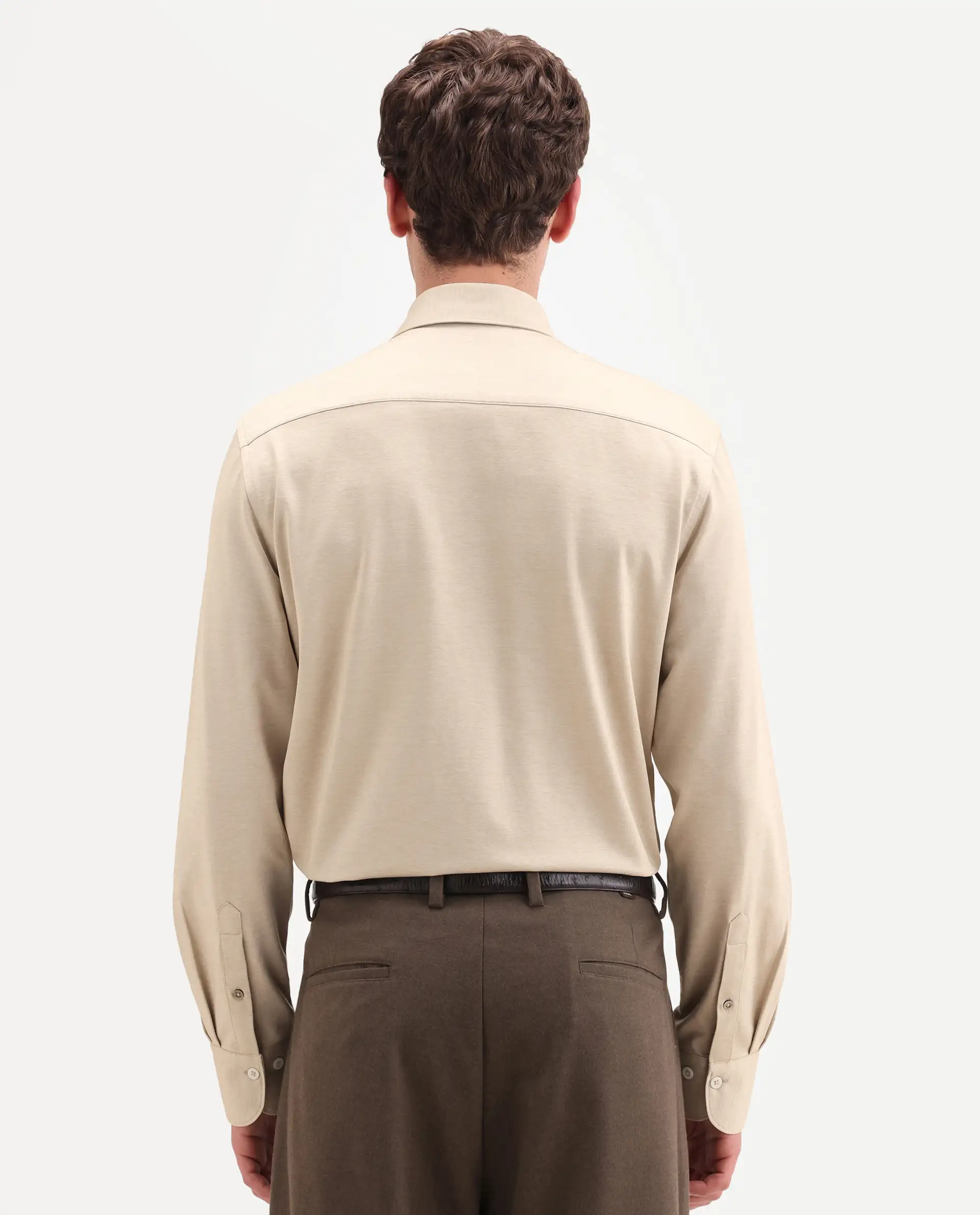 Rare Rabbit Men's Bogi Light Beige Cotton Blend Full Sleeve Spread Collar Regular Fit Plain Shirt - Image 7