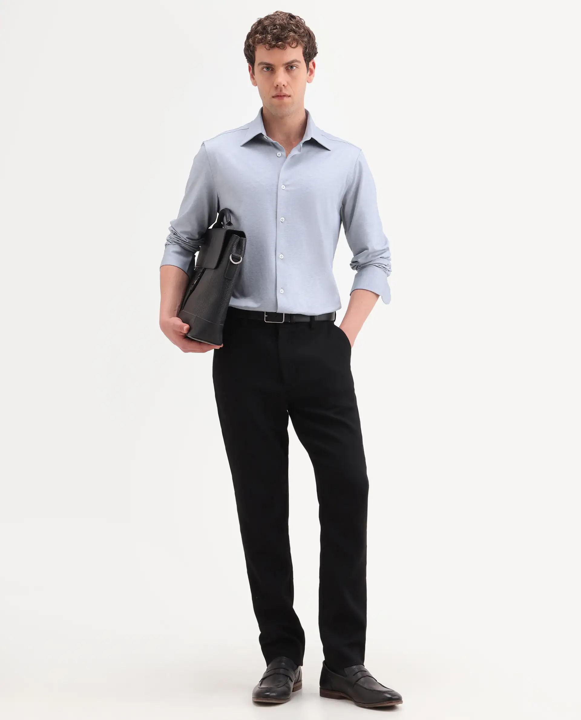 Rare Rabbit Men's Bogi Light Blue Cotton Blend Full Sleeve Spread Collar Regular Fit Plain Shirt - Image 2