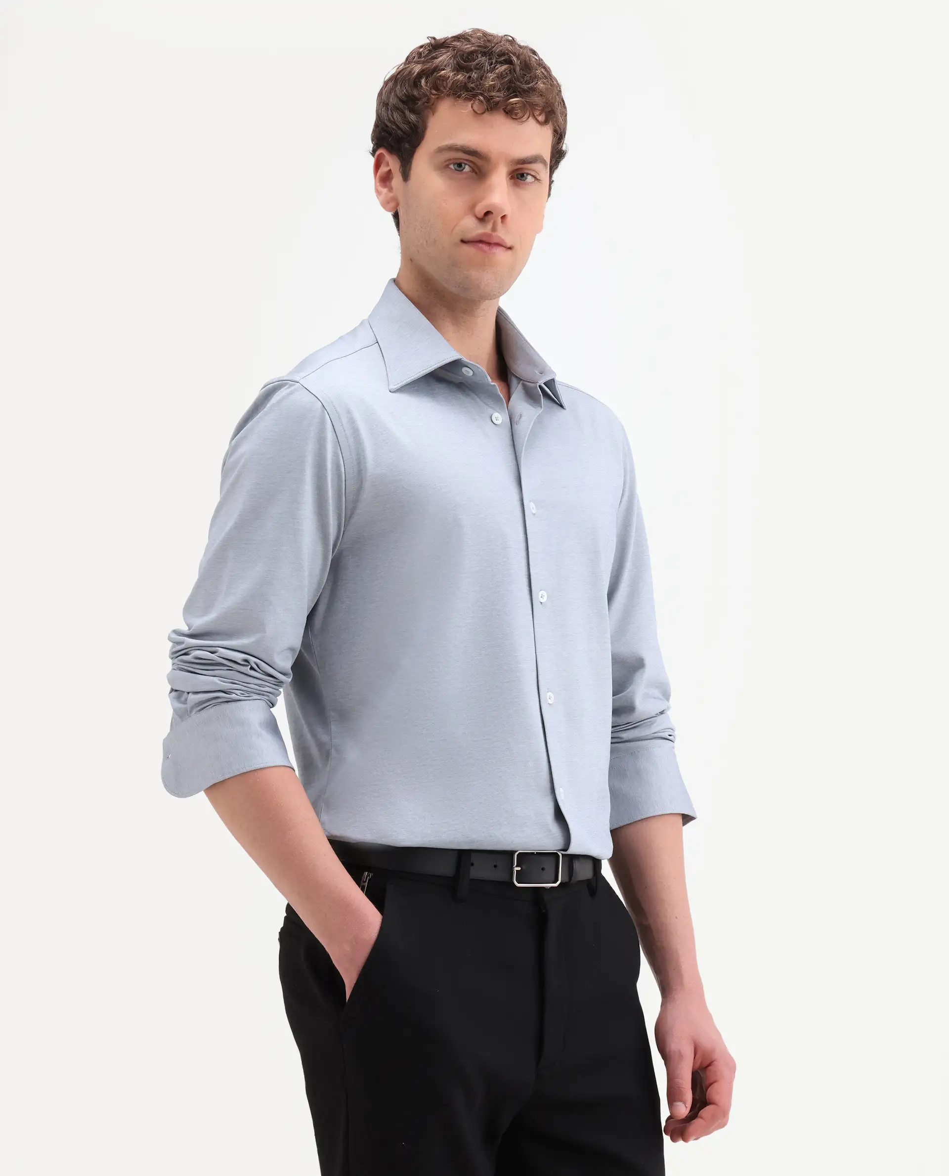 Rare Rabbit Men's Bogi Light Blue Cotton Blend Full Sleeve Spread Collar Regular Fit Plain Shirt - Image 4