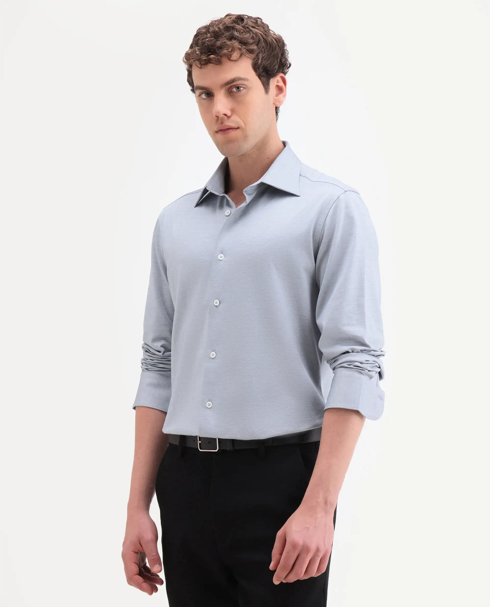 Rare Rabbit Men's Bogi Light Blue Cotton Blend Full Sleeve Spread Collar Regular Fit Plain Shirt - Image 5