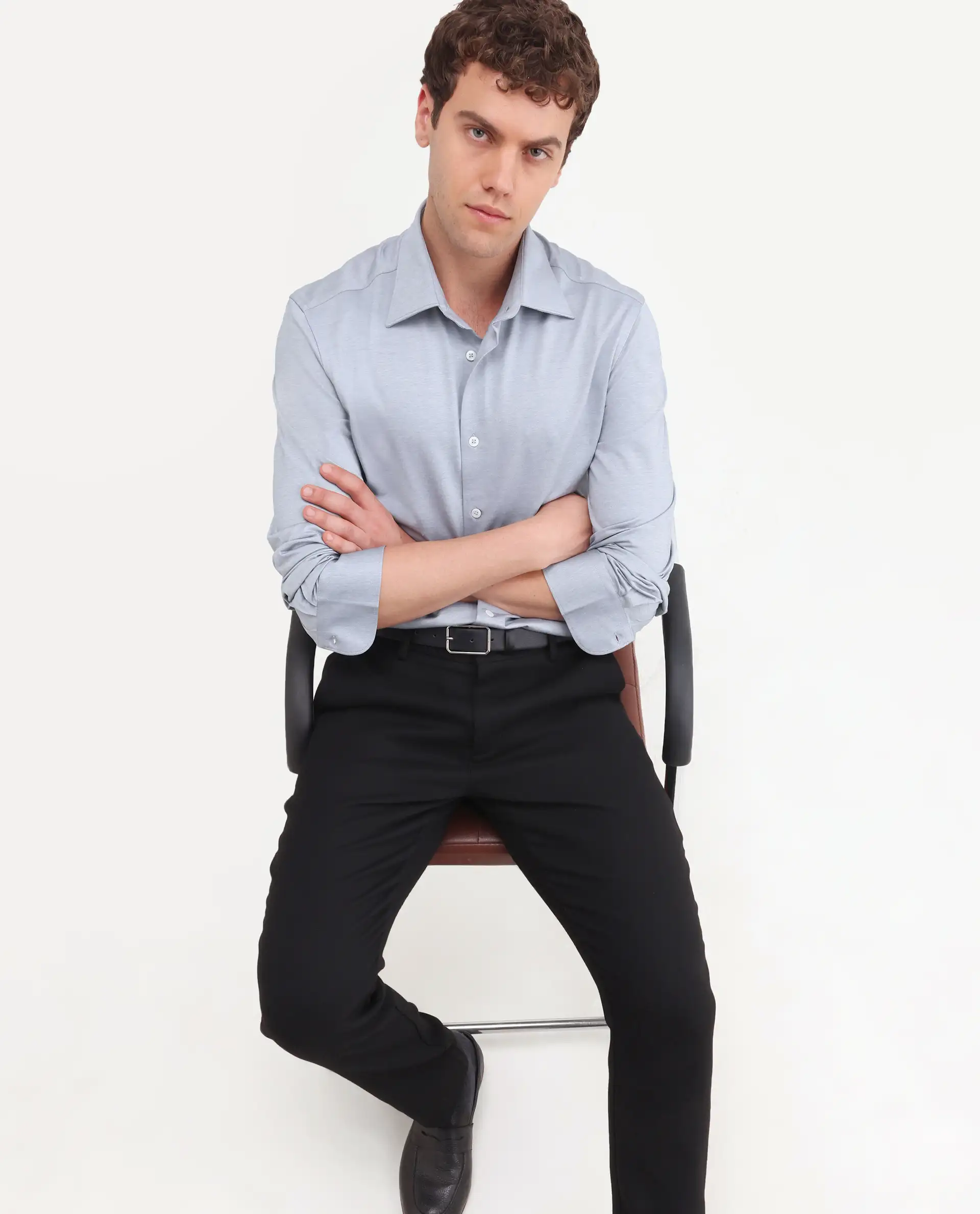 Rare Rabbit Men's Bogi Light Blue Cotton Blend Full Sleeve Spread Collar Regular Fit Plain Shirt - Image 6